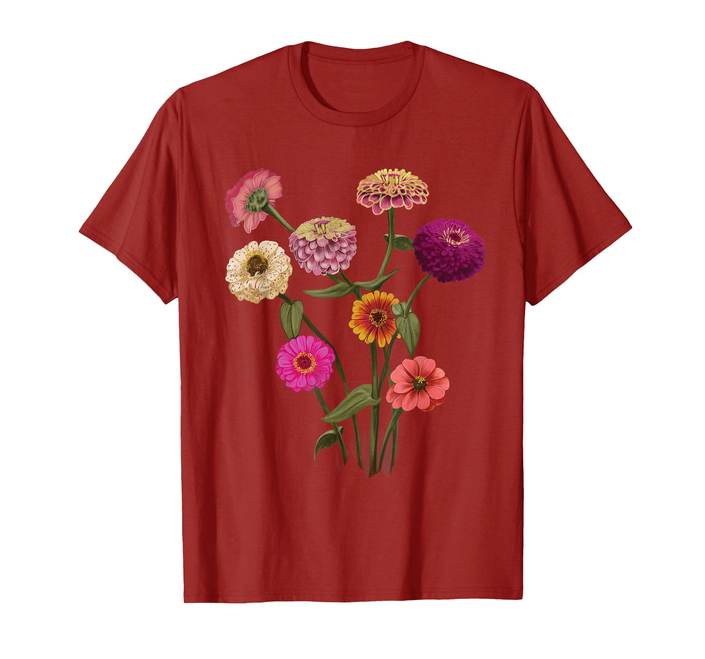 Happy Zinnia Wildflowers, Handpainted Style Graphic T-Shirt T-Shirt