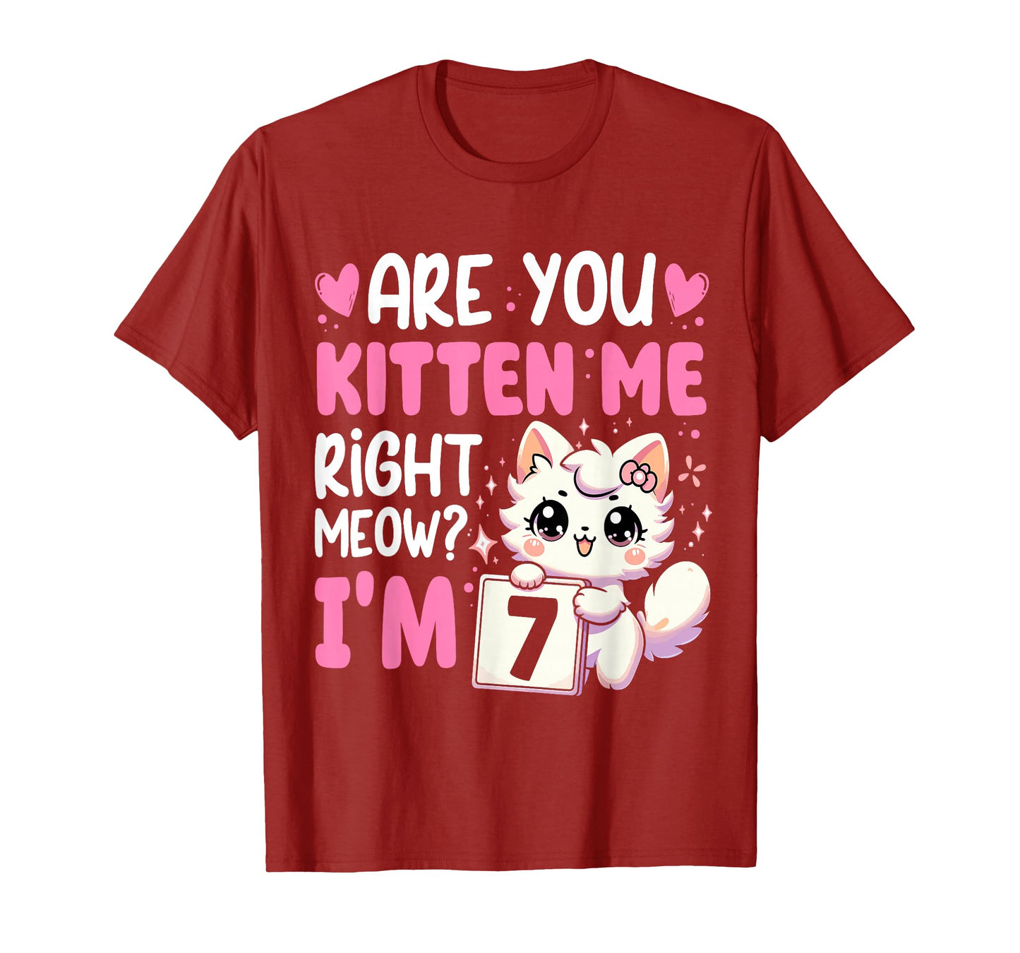7th Birthday Shirt Girl 7yr Seven 7 Year Old Kitten Cat Bday T-Shirt