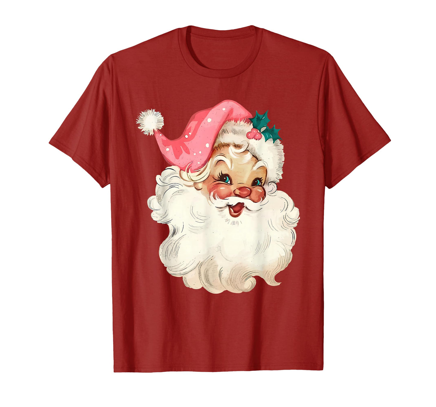Santa Claus Pink Christmas Face Old Xmas Vintage Pink Santa T-Shirt