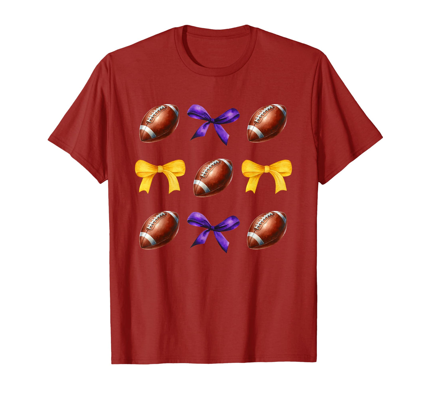 Footballs & Purple & Gold Bows Girls Fall Football Season T-Shirt