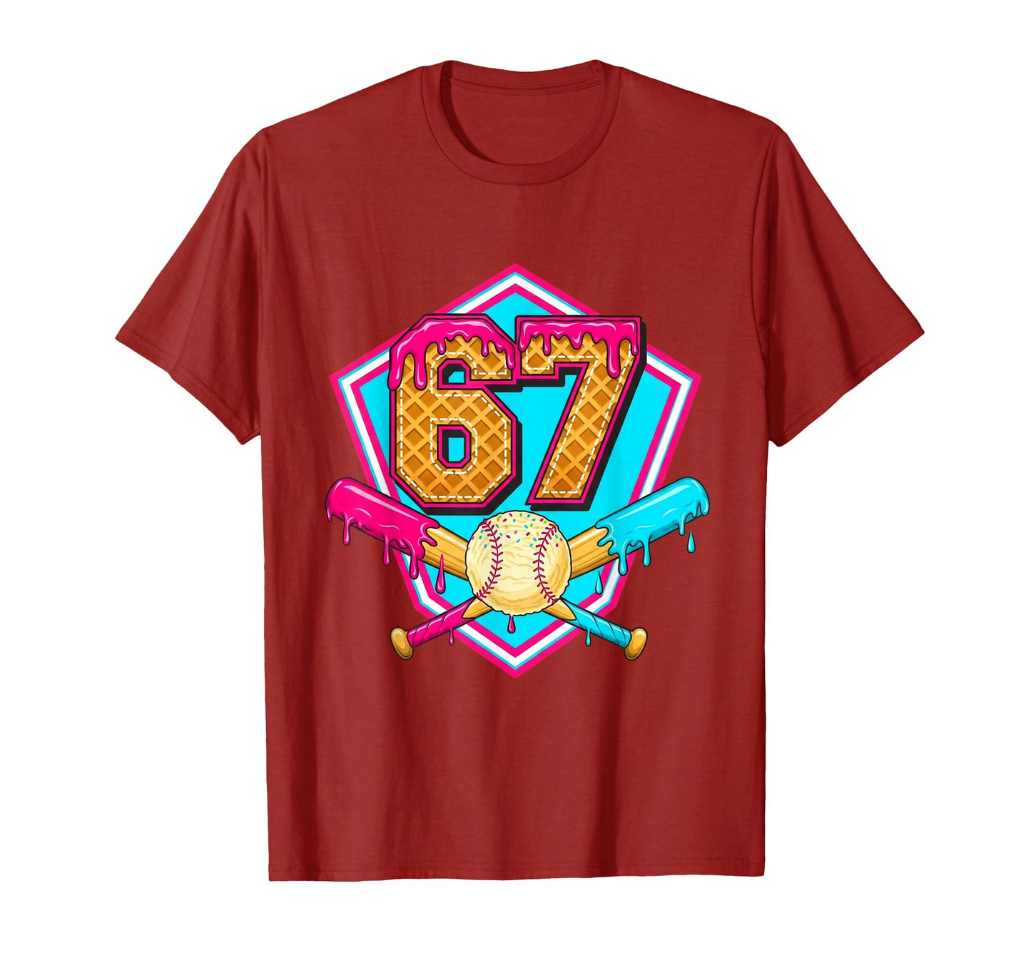 Baseball Drip Jersey Number 67 for Players & 67th Birthday T-Shirt