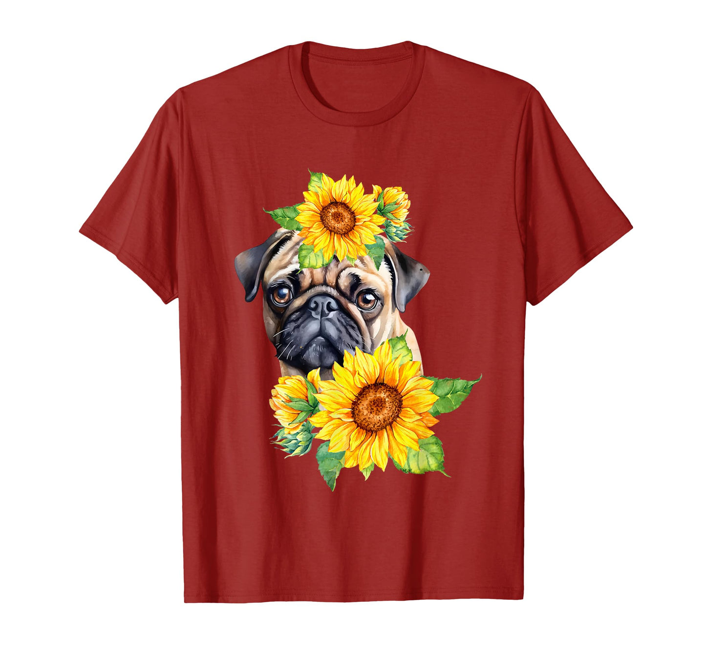 Pug Sunflower Dog Mom Dad T-Shirt