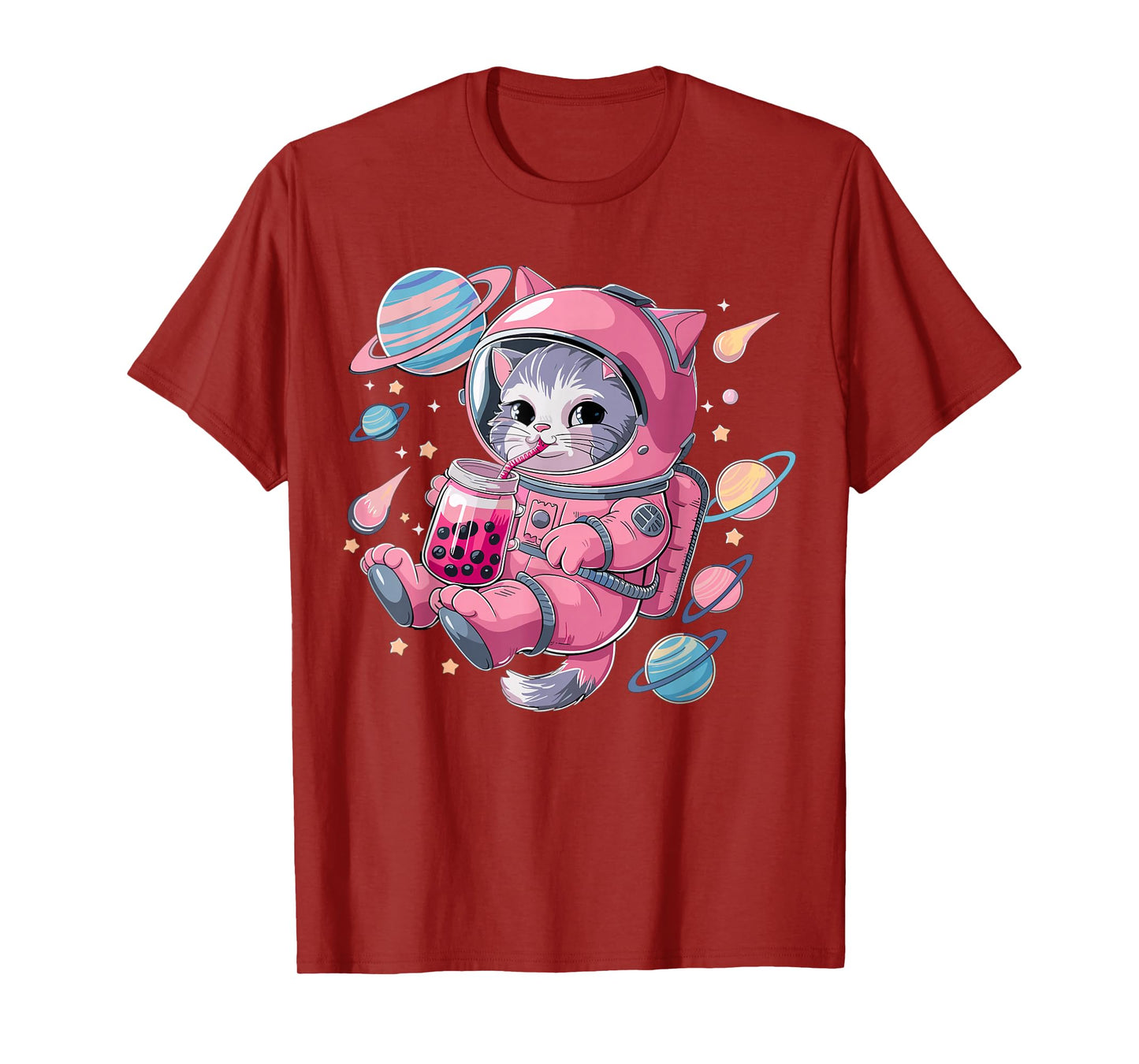 Kawaii Cat Bubble Tea Boba Tea Space Astronaut Anime Girls T-Shirt