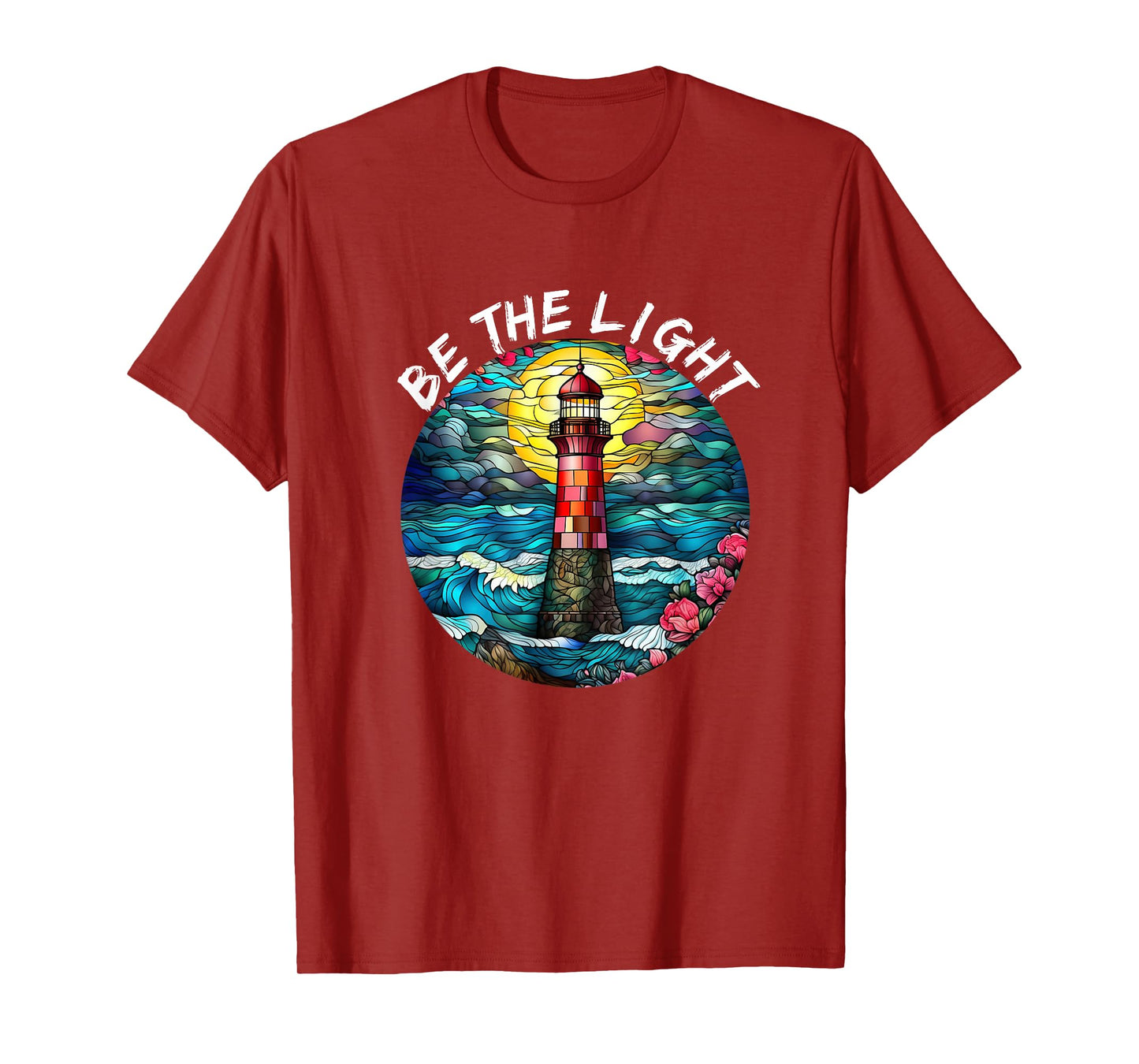 Be The Light Stained Glass Lighthouse Motivational Quote T-Shirt