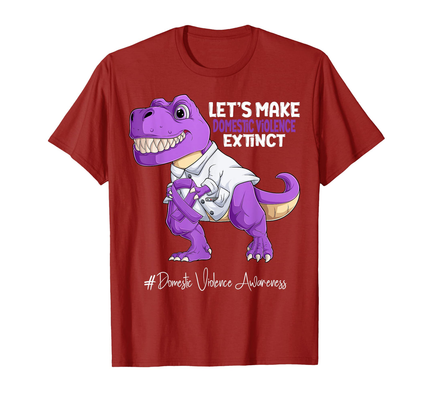 Purple Ribbon Trex Domestic Violence Awareness T-Shirt