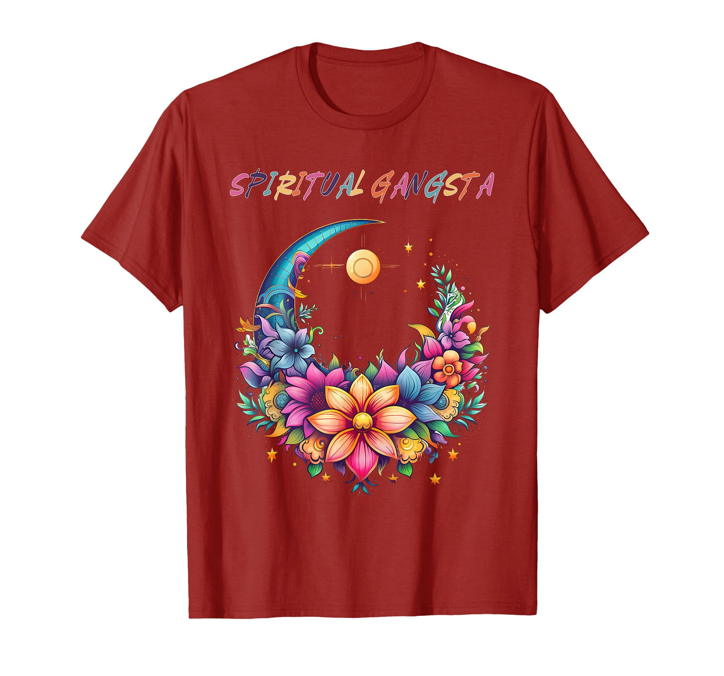 Spiritual Gangsta Floral Moon Yoga Meditation Mandala T-Shirt