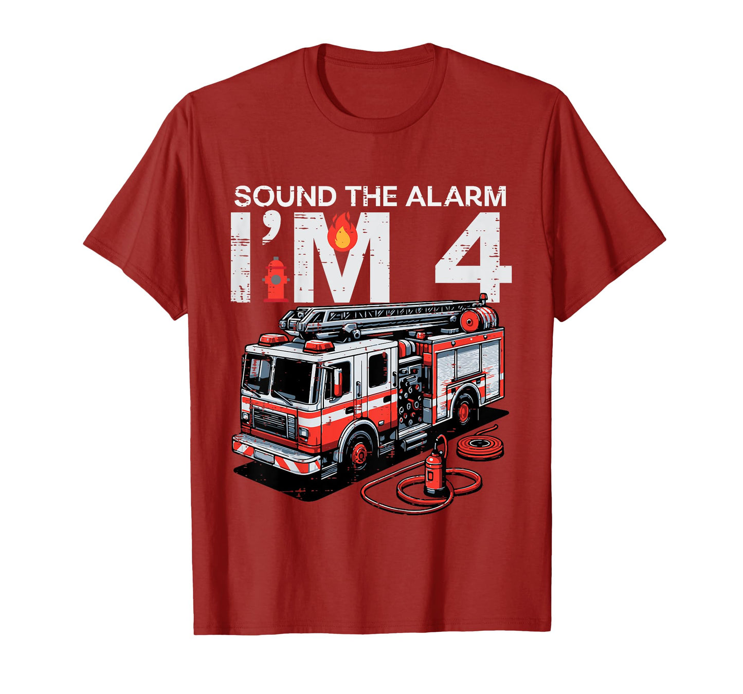 Kids Sound The Alarm Im 4 Fire Truck 4th Birthday Bday Boys Kids T-Shirt