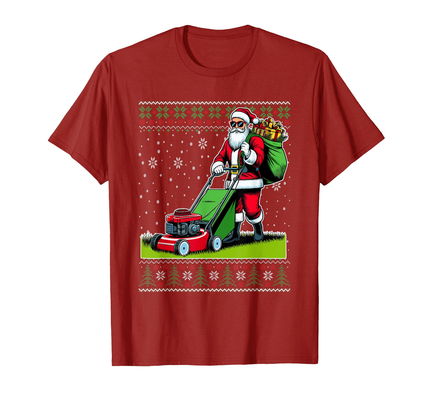 Christmas Santa Claus Mowing Lawn Ugly Christmas Sweater T-Shirt