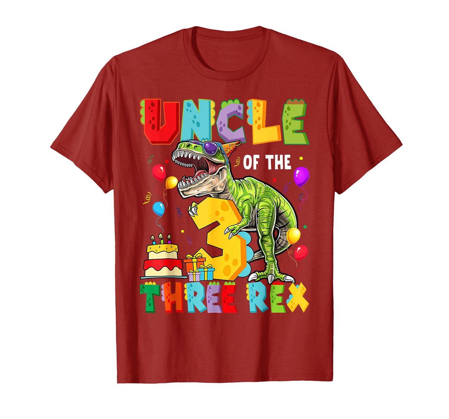 Uncle Of The Three Rex 3Rd Birthday Boy Dinosaur T-Rex T-Shirt