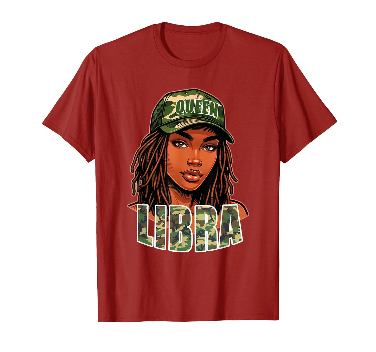 Libra Queen Black Woman Camo Hat Locs Birthday T-Shirt