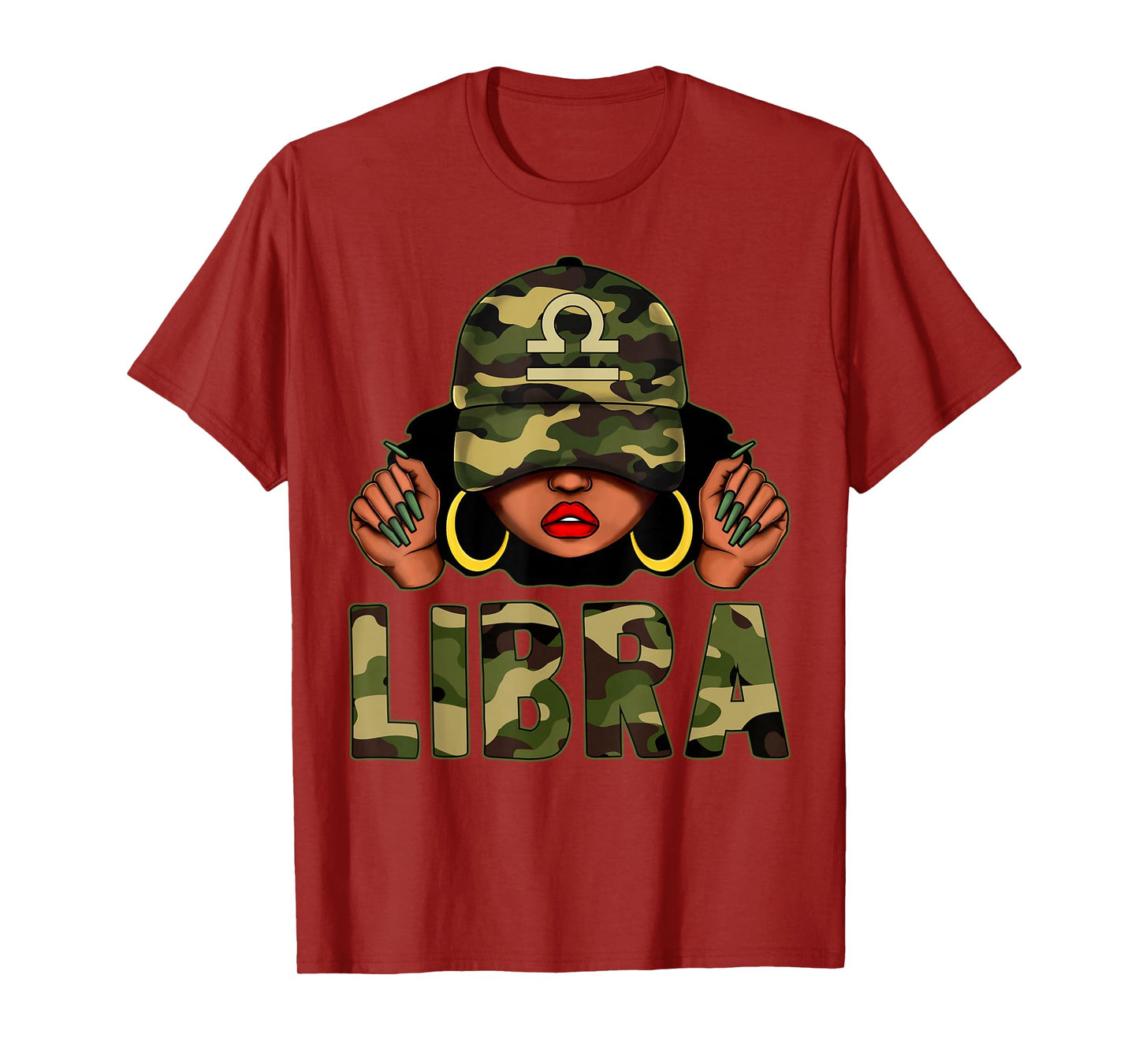 Libra Queen Black Woman With Cap Camo Afro Girl Zodiac T-Shirt