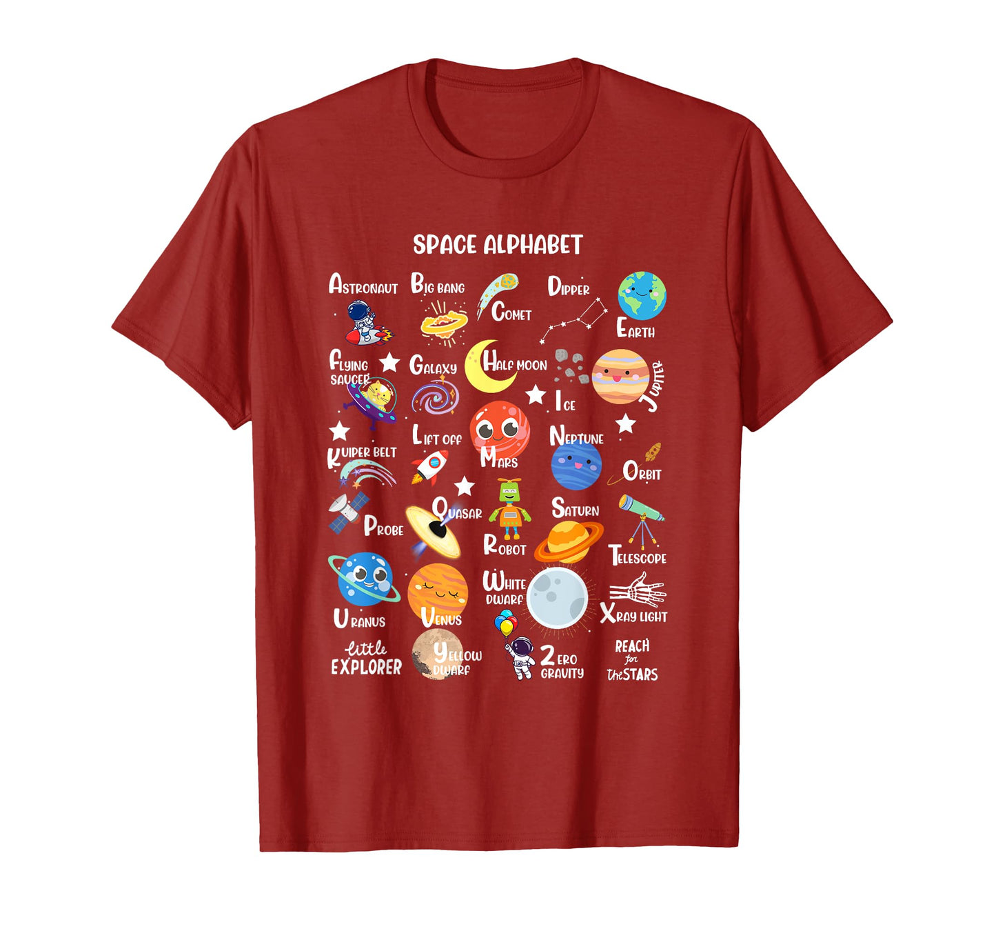 Space Alphabet A-Z ABC of Outer Space STEM Kids T-Shirt