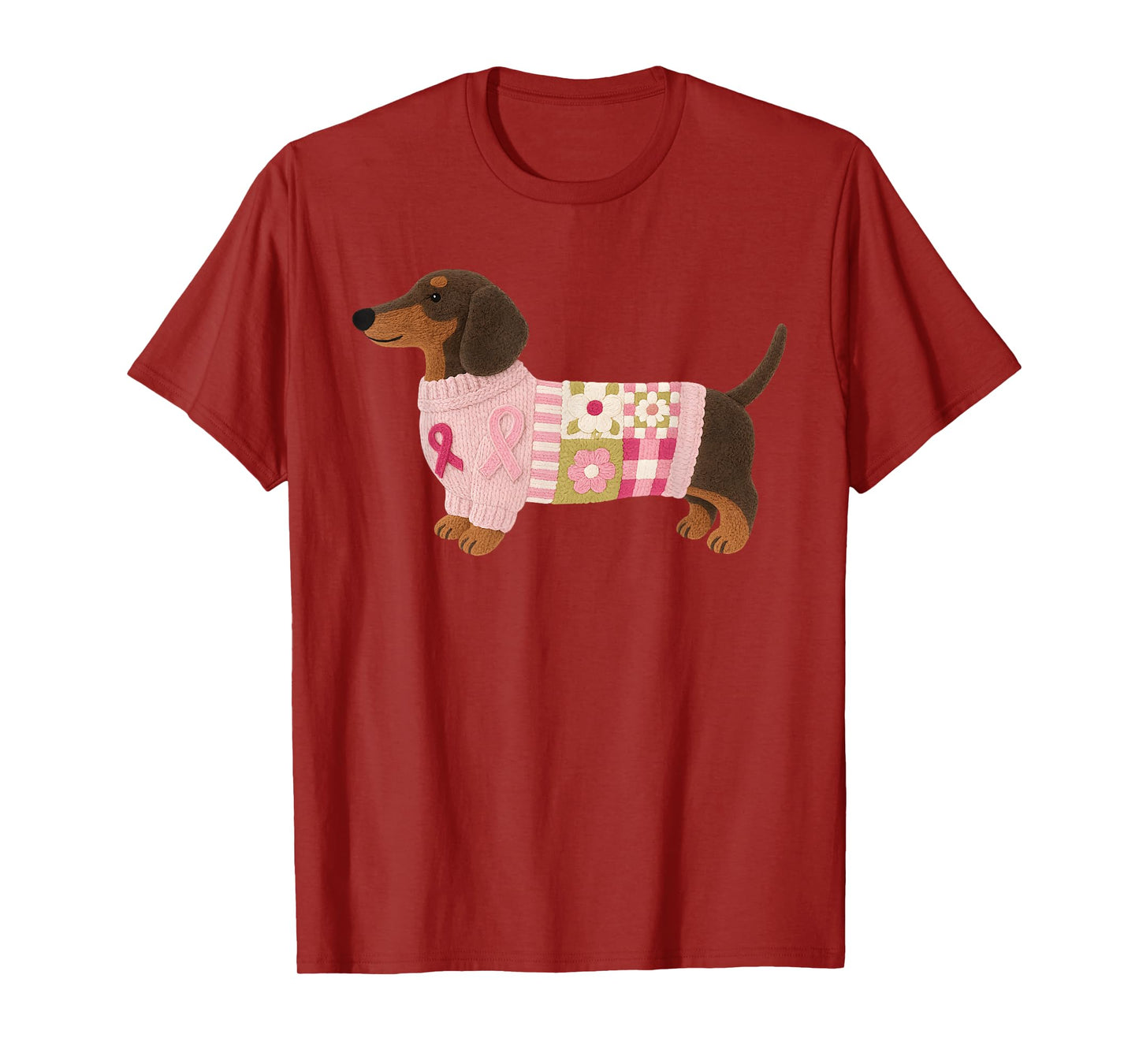 Dachshund Pink Ribbon Breast Cancer Awareness T-Shirt