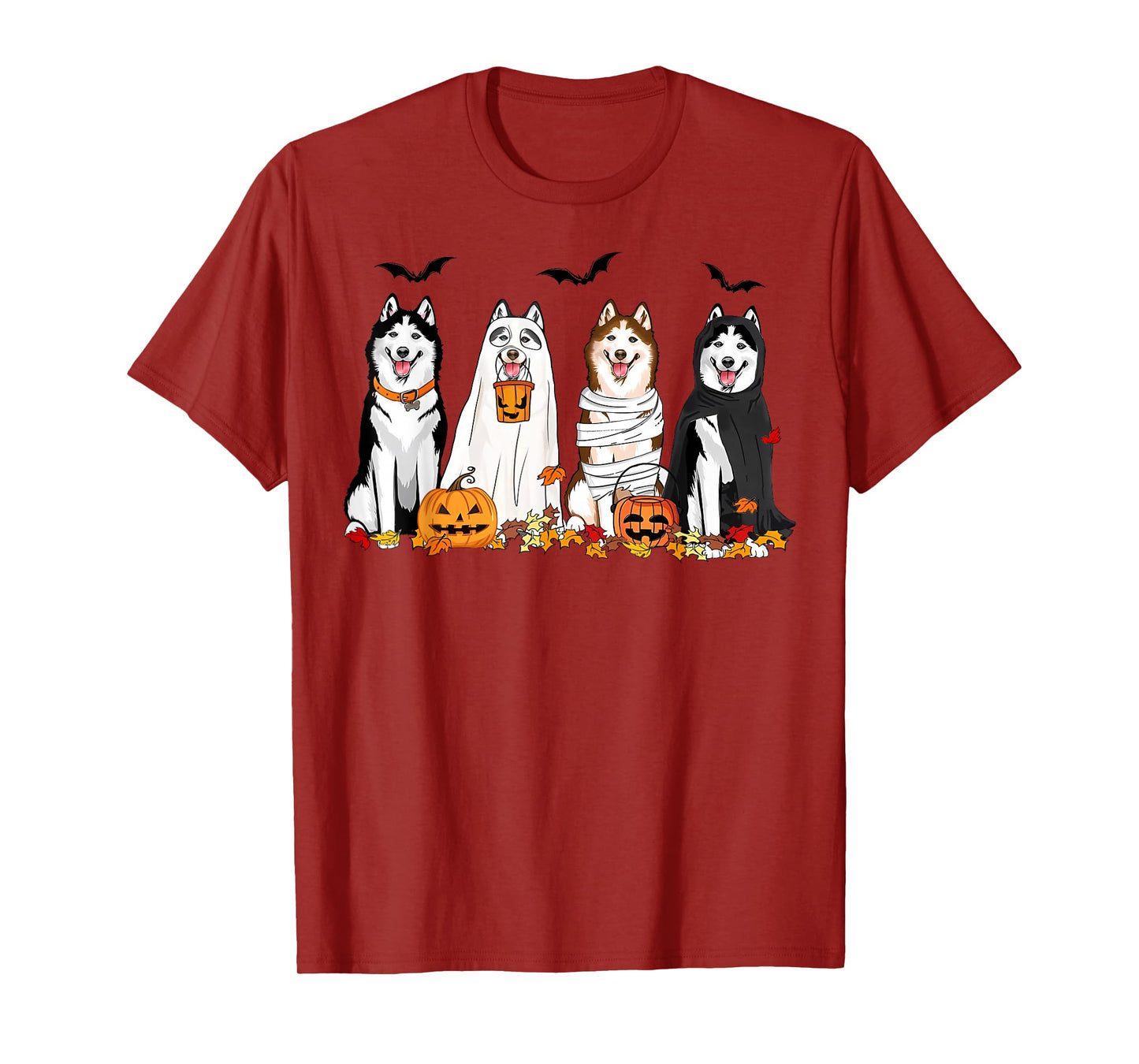 Siberian Husky Dogs Ghost Witch Mummy Halloween Pumpkins T-Shirt