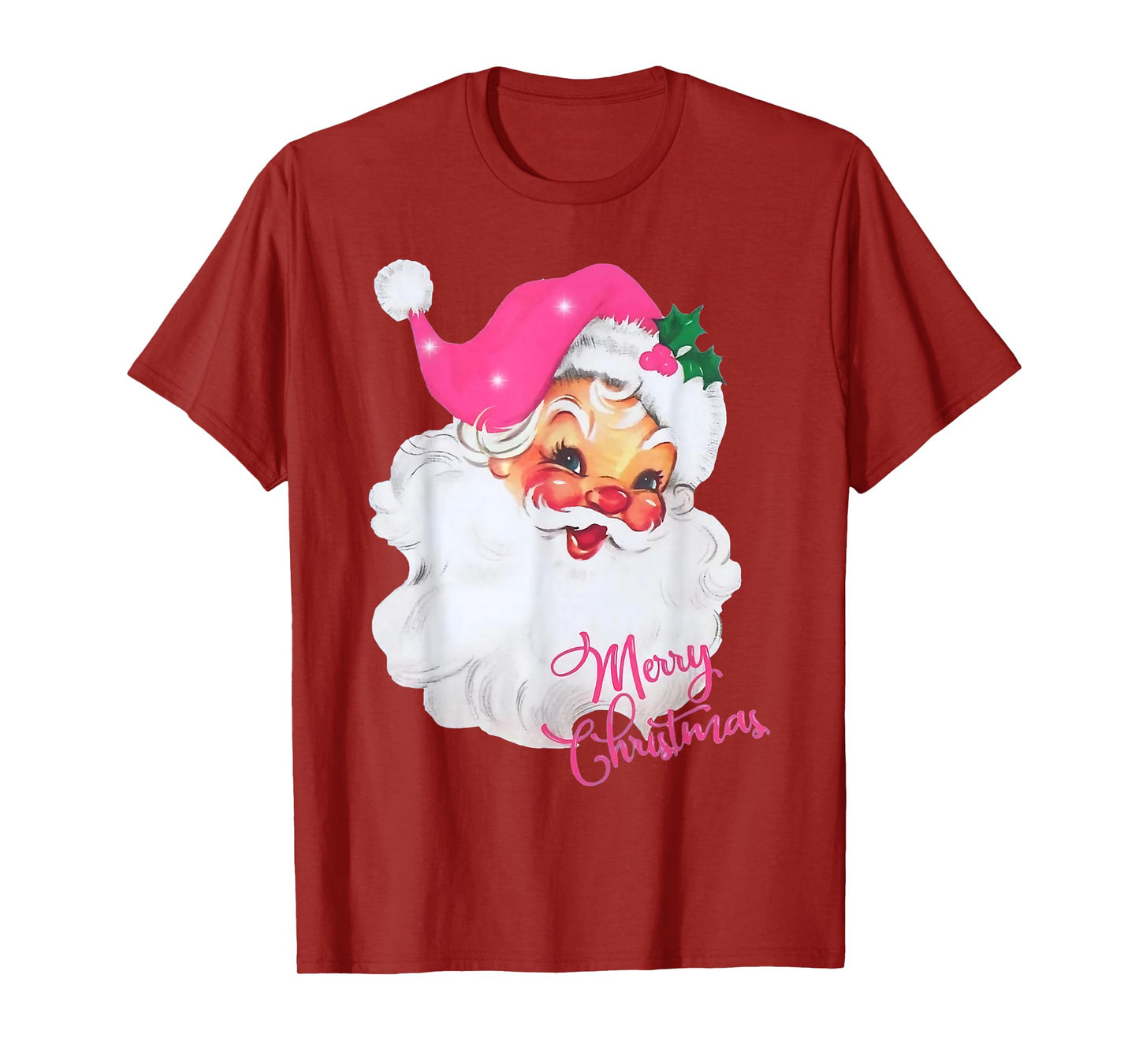Vintage Pink Santa Claus Merry Christmas Pajamas Xmas Women T-Shirt