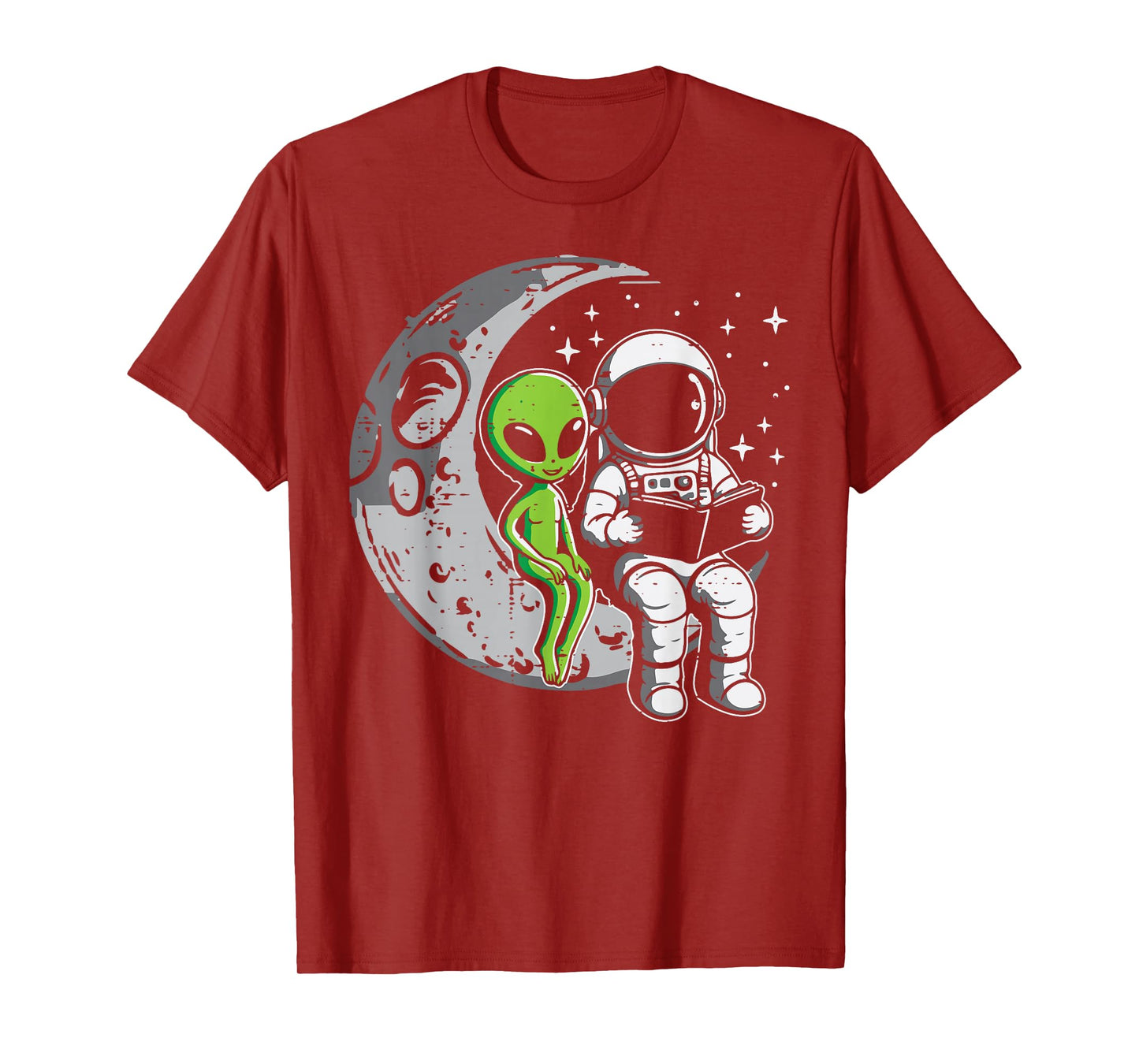 Astronaut Reading Book To Alien Moon Space Women Kids Men T-Shirt