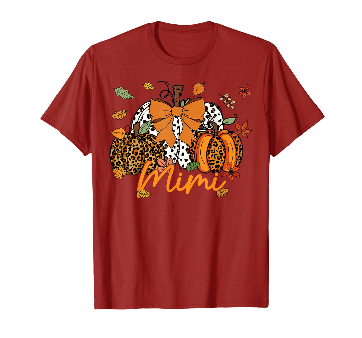 Mimi Thanksgiving Leopard Pumpkin Coquette Bow Mom Grandma T-Shirt