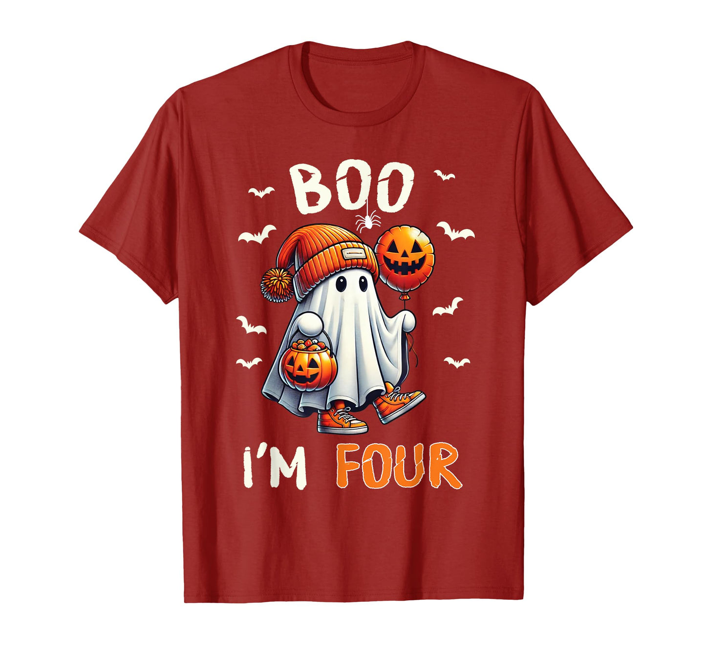 Boo I'm Four Ghost 4th Birthday Halloween Boy Kids Groovy T-Shirt
