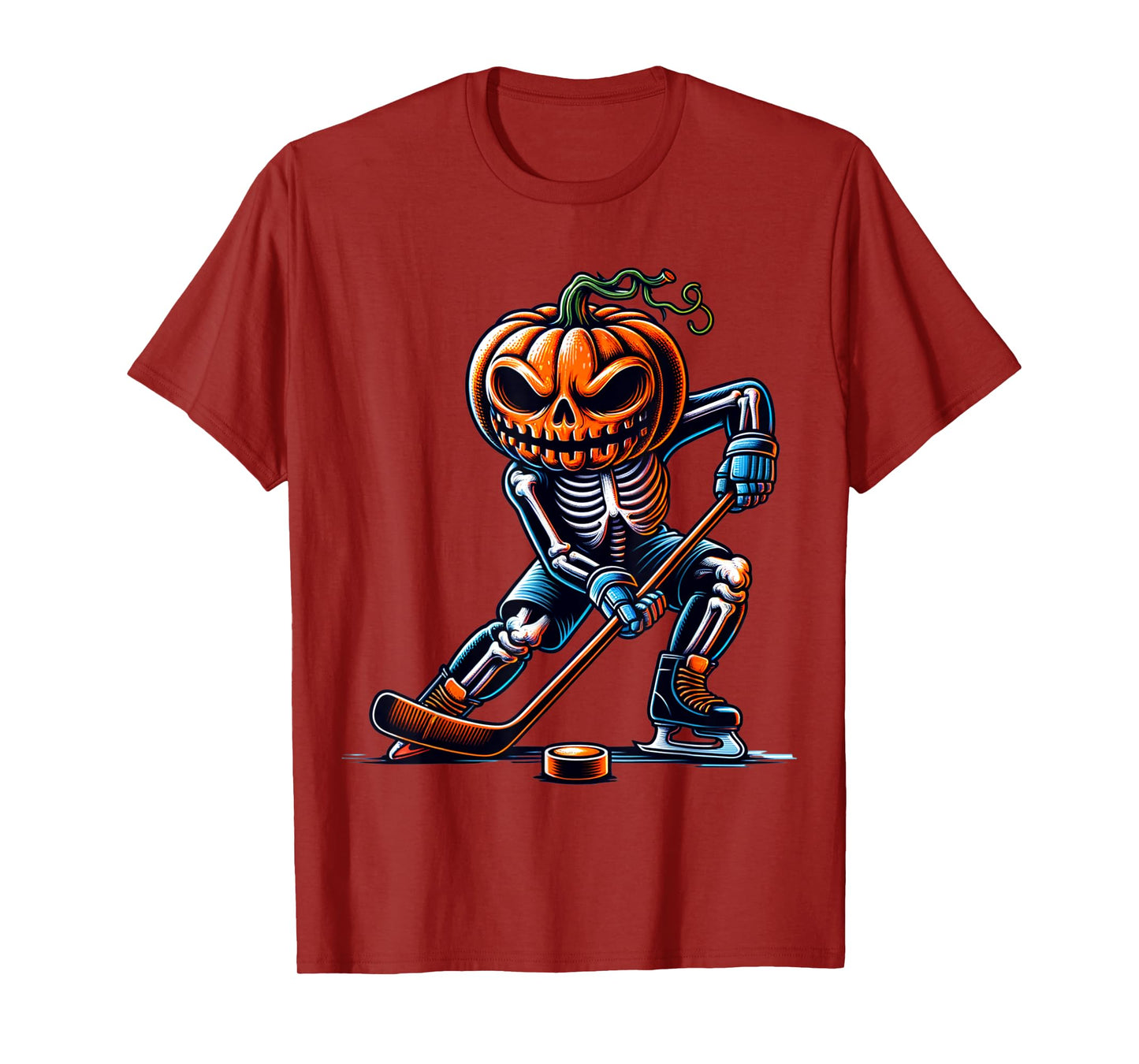 Skeleton Ice Hockey Halloween Pumpkin Hockey Mens Boys Kids T-Shirt