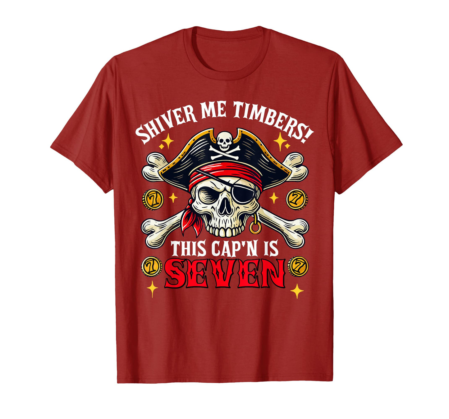 Kids 7 Year Old Pirate 7th Birthday Party Boys Girls Gift T-Shirt
