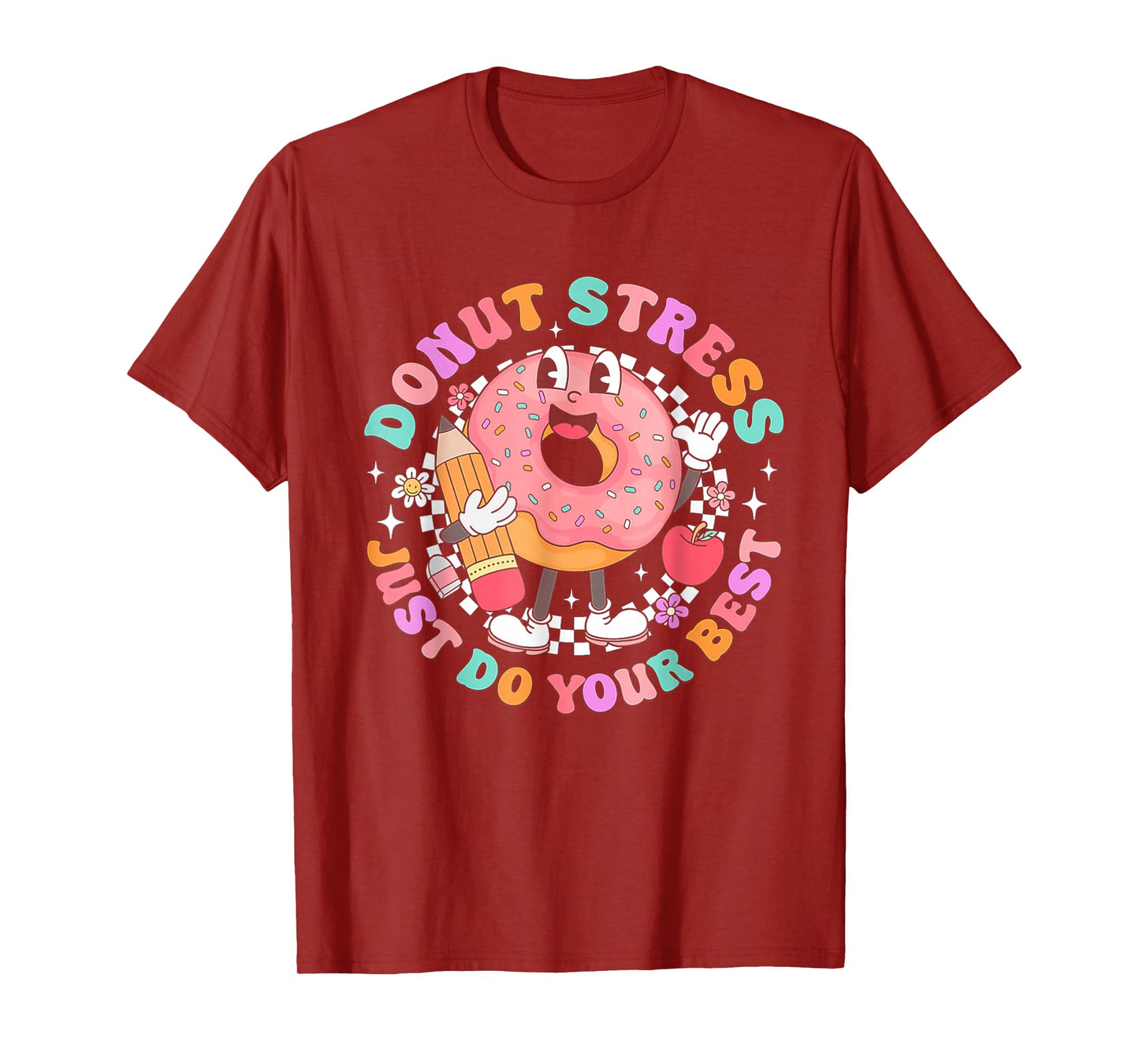 Women Retro Donut Stress Just Do Your Best Staar Testing T-Shirt
