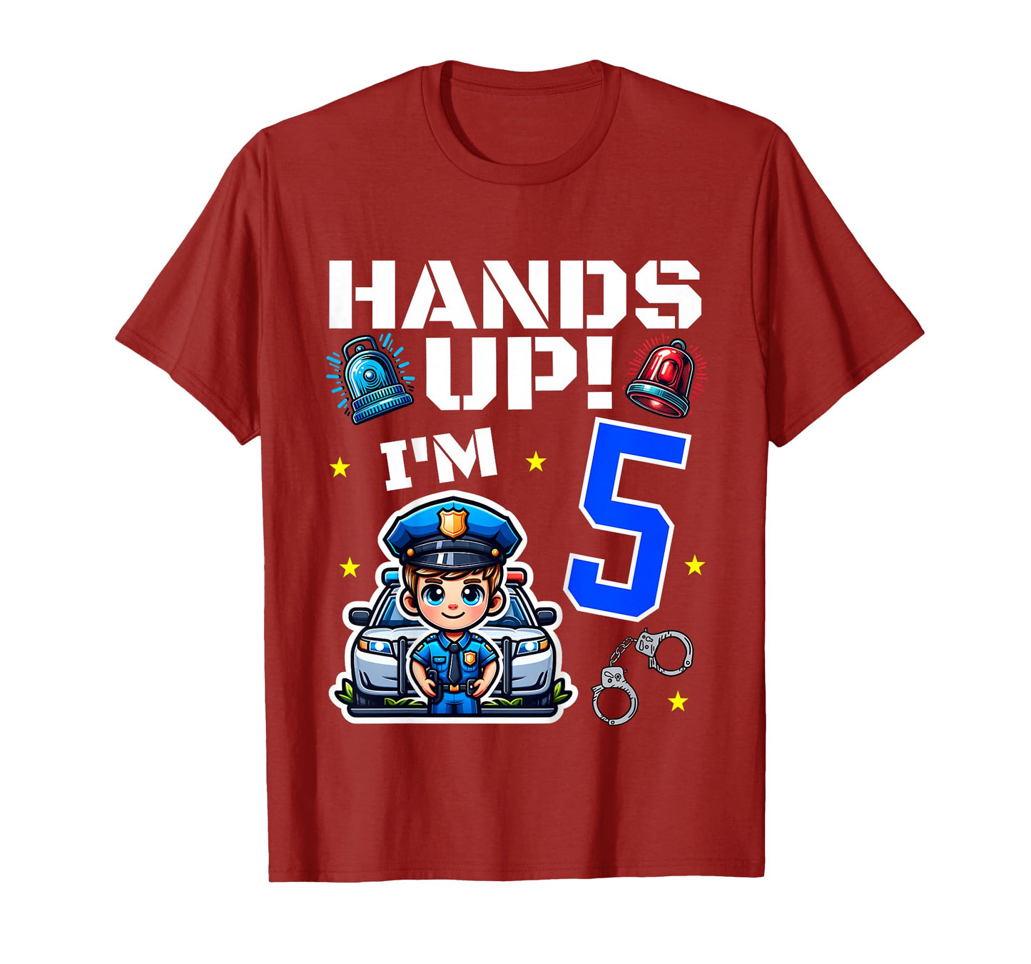 Kids 5th Birthday Boy Police Car Policeman 5 Years Old Officer T-Shirt