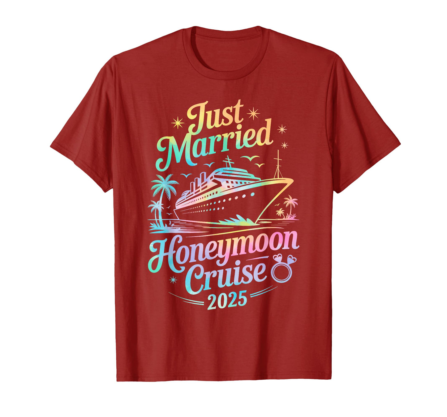 Cute Just Married Honeymoon Cruise 2025 Newlyweds Couples T-Shirt