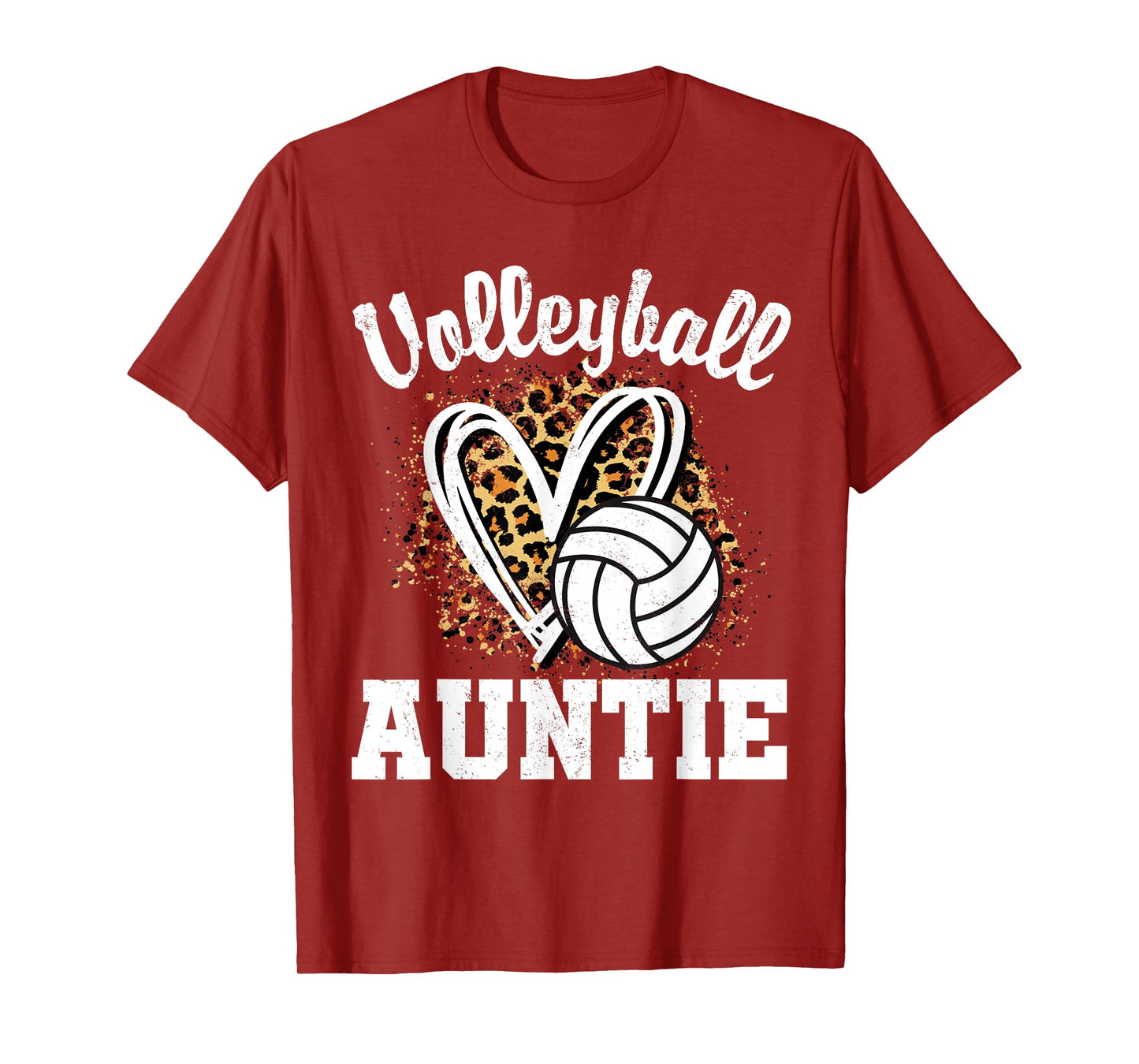 Volleyball Auntie Leopard Heart Matching Family T-Shirt
