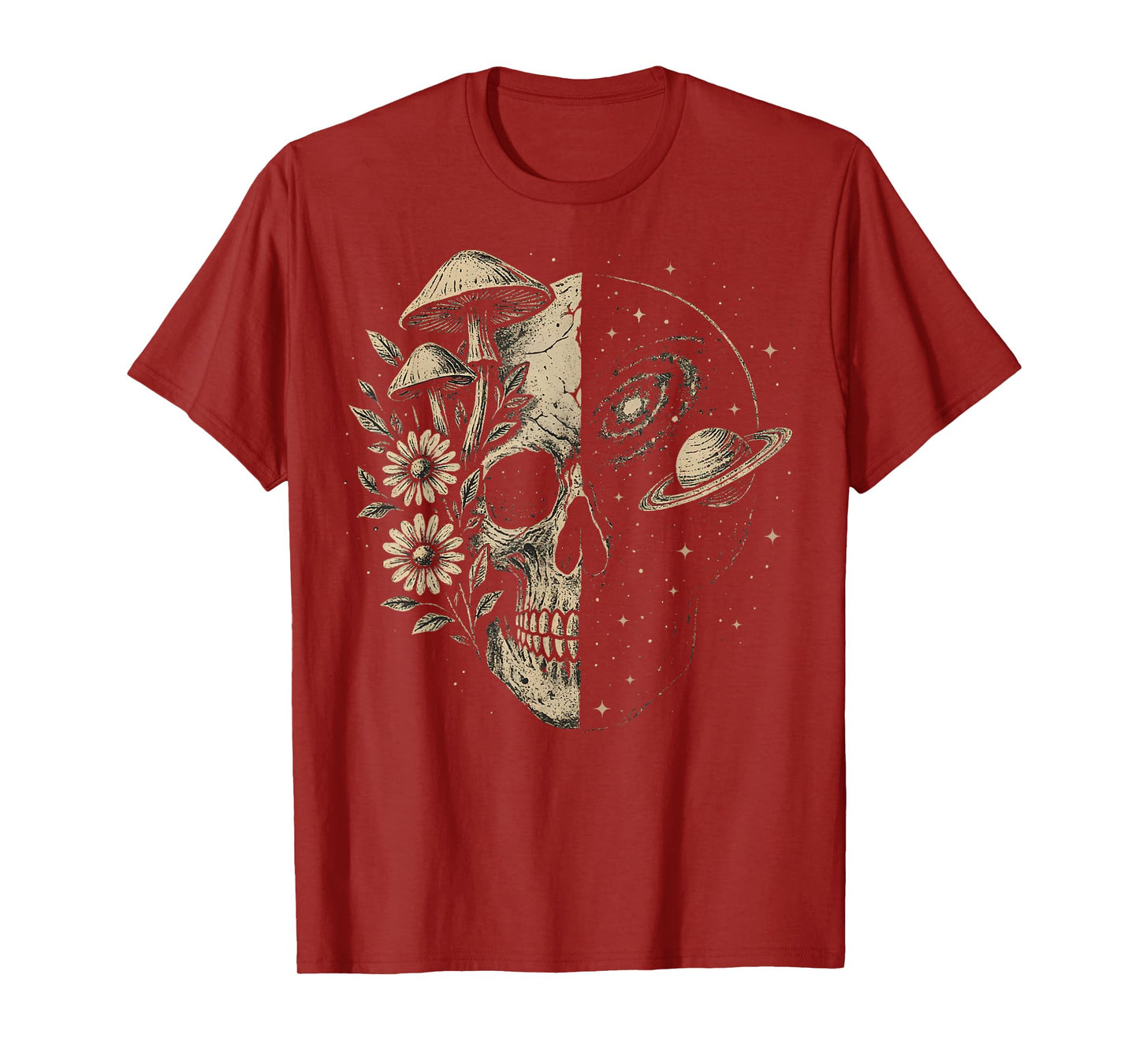 Skull Galaxy Mushroom Flowers Cosmos Aesthetic Spiritual T-Shirt