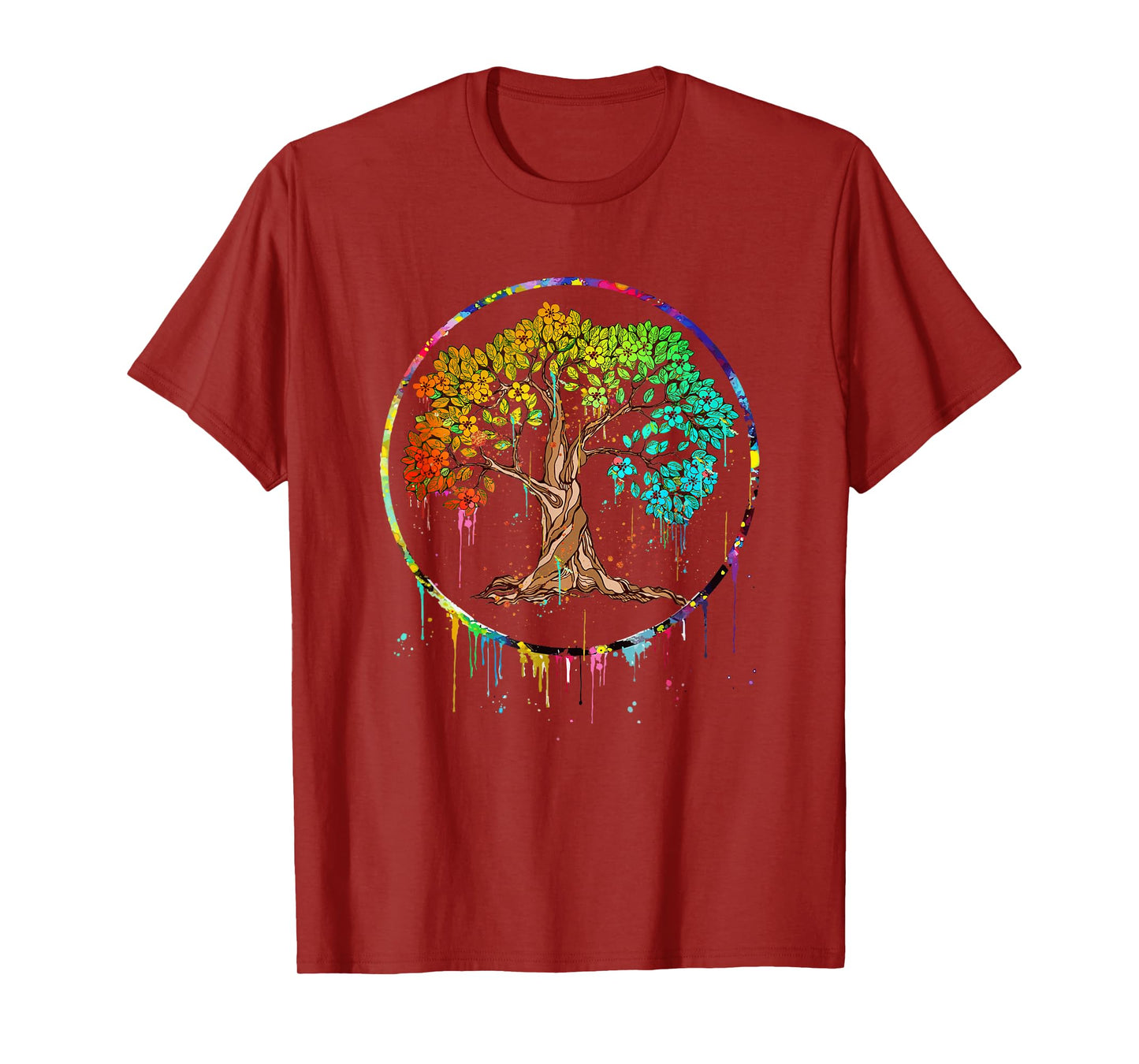 Colorful Tree Life is Really Good Tree Art Watercolor Circle T-Shirt