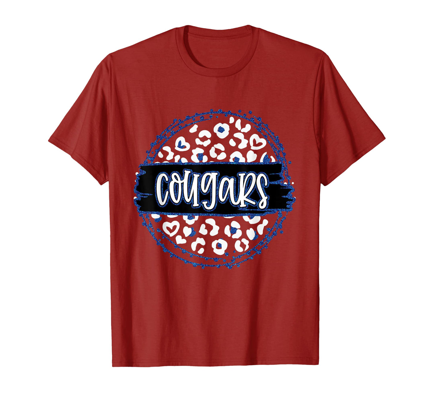 Cougars Blue Cheetah Leopard School Sports Fan Team Spirit T-Shirt