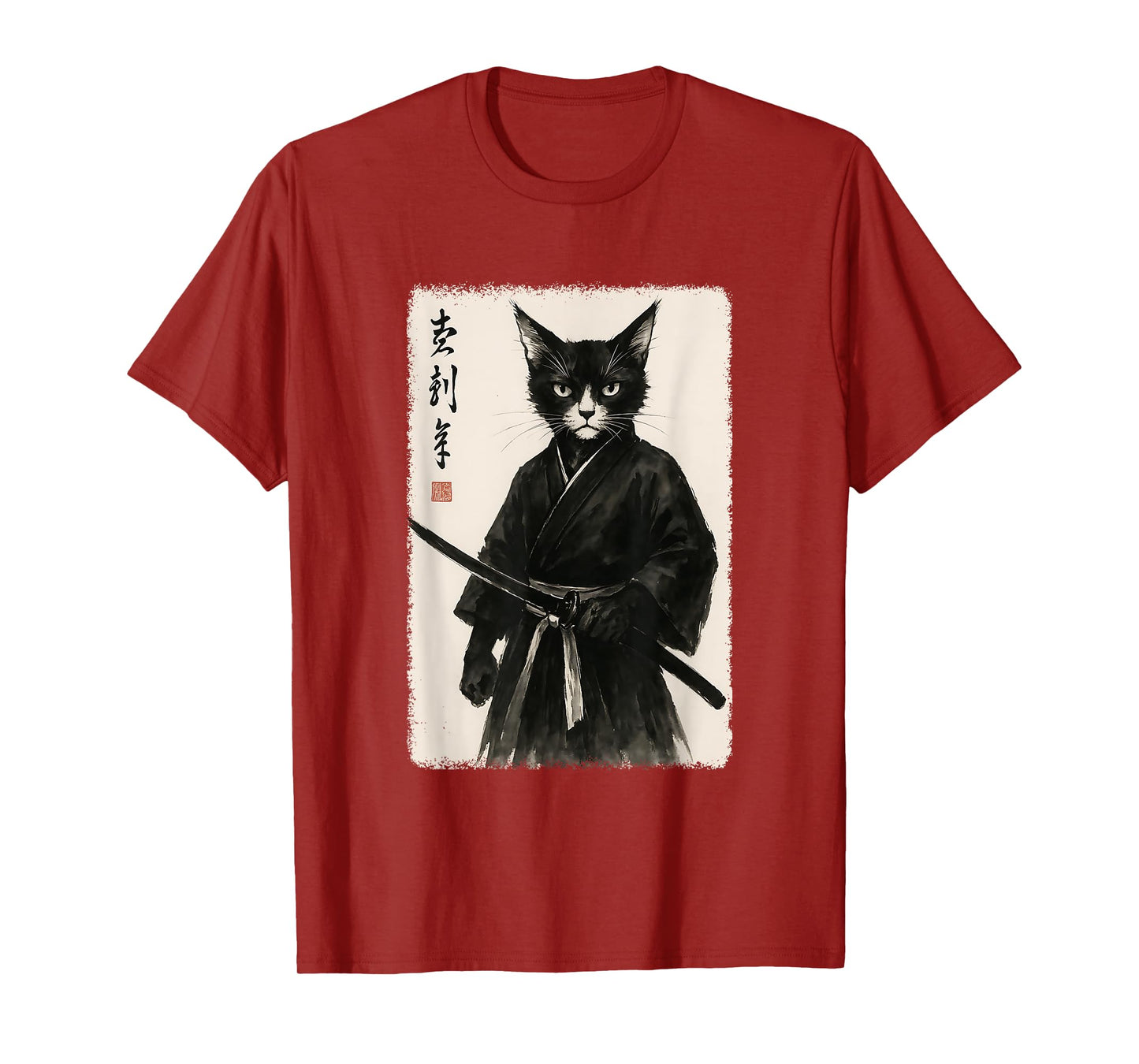 Samurai Cat Funny Vintage Japanese Graphic Art T-Shirt