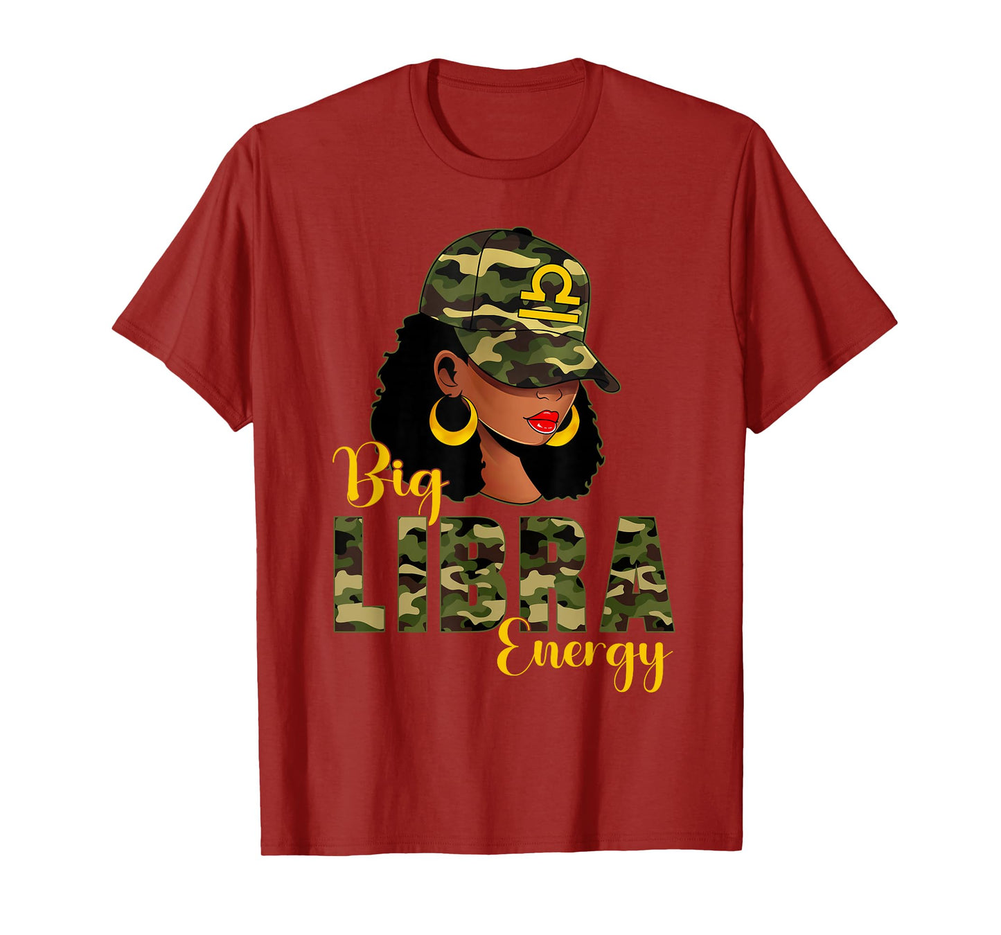 Big Libra Energy Camouflage Black Woman Cap Zodiac T-Shirt