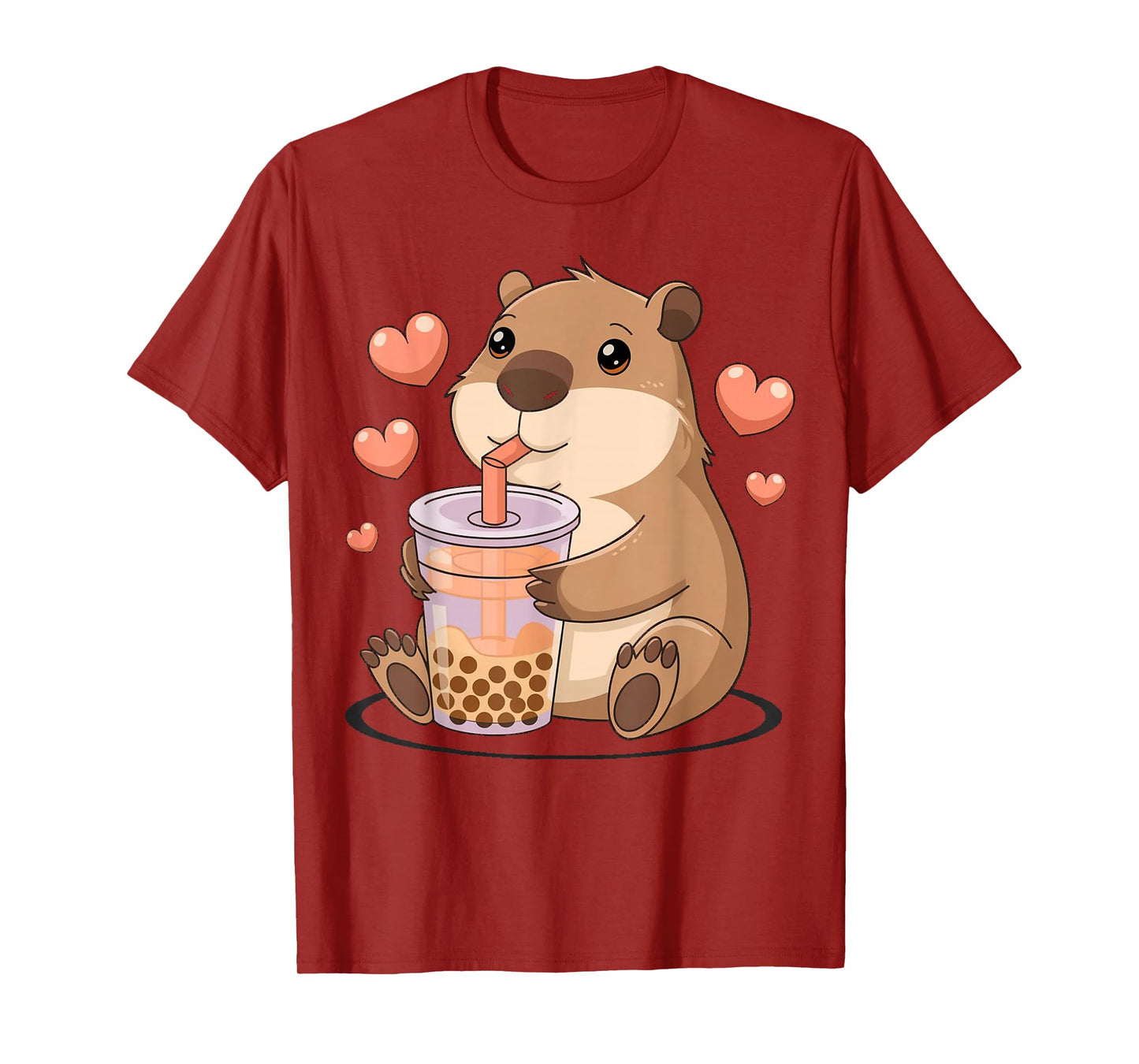 Cute Heart & Capybara Kawaii Drinking Bubble Tea Lover Girls T-Shirt