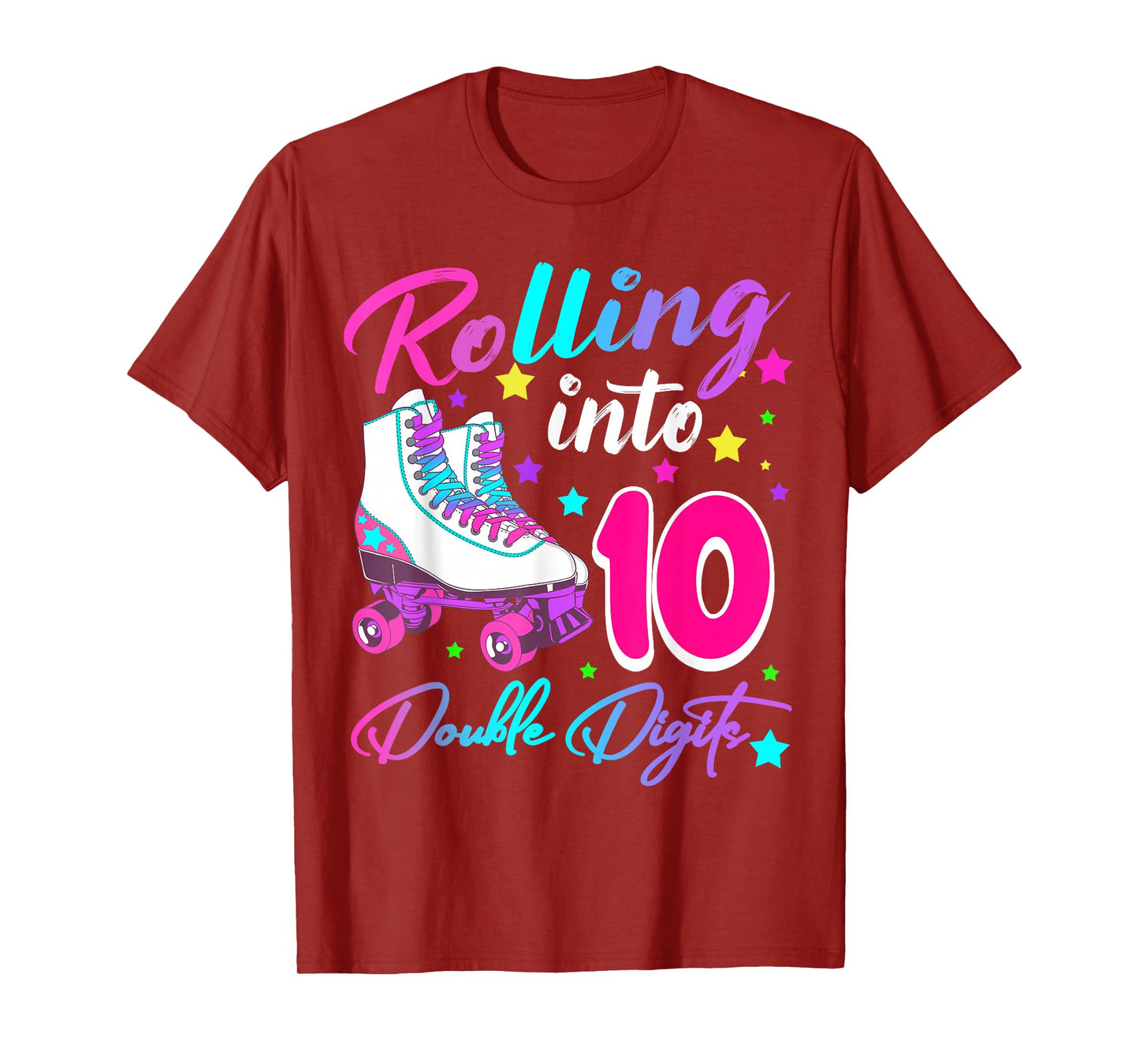 Rolling Into 10 Double Digits Roller Skates 10th Birthday T-Shirt