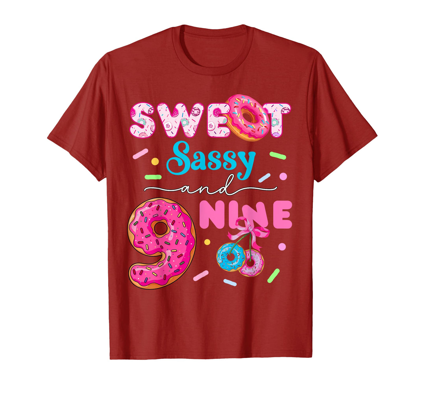 Sweet Sassy And Nine 9th Birthday Donut Girl Funny Donut T-Shirt
