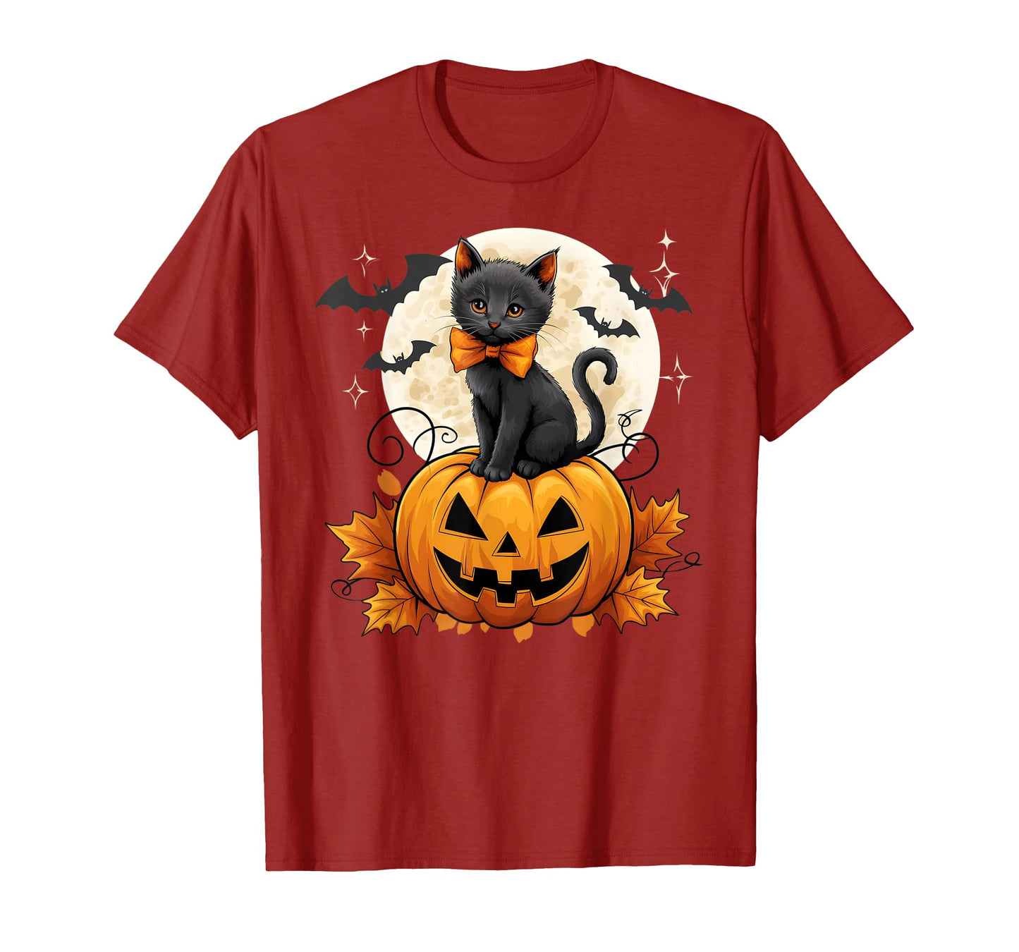 Retro Black Cat Halloween Pumpkin Costume Women Kids Girls T-Shirt
