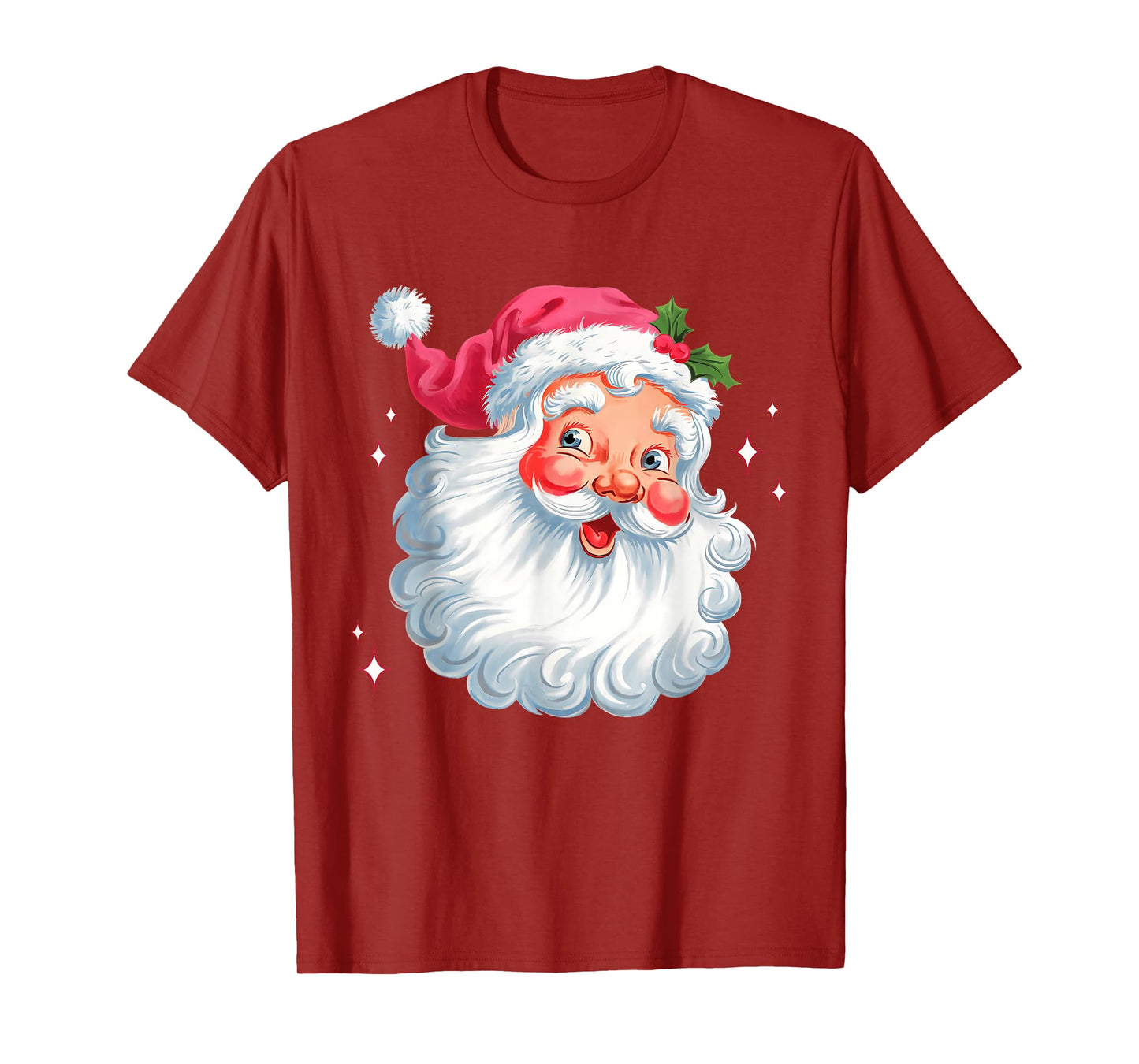 Vintage Pink Santa Christmas Santa Claus Face Xmas Women Kid T-Shirt
