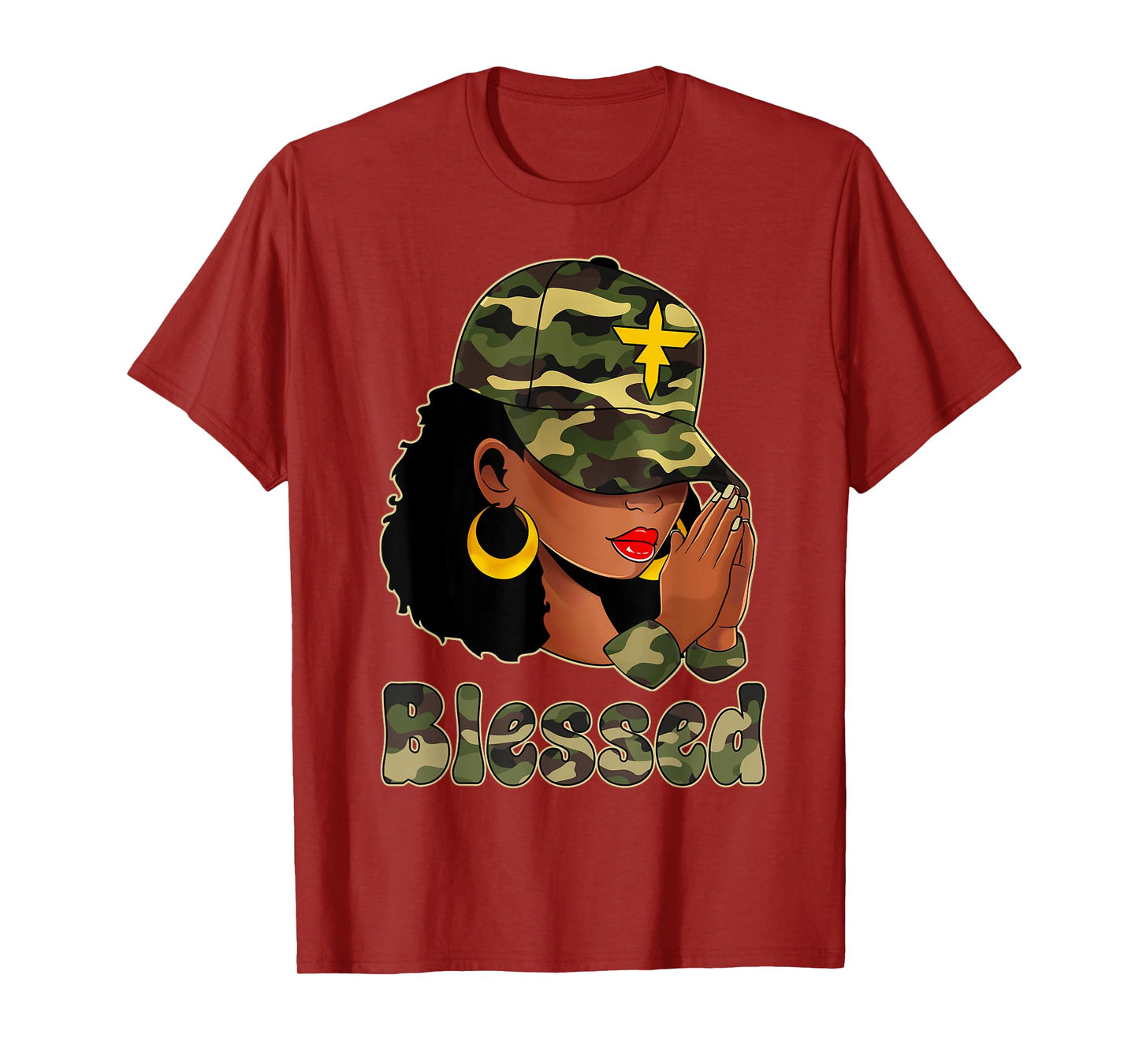 Afro Black Women Camo Melanin Queen Cap Hat Blessed T-Shirt