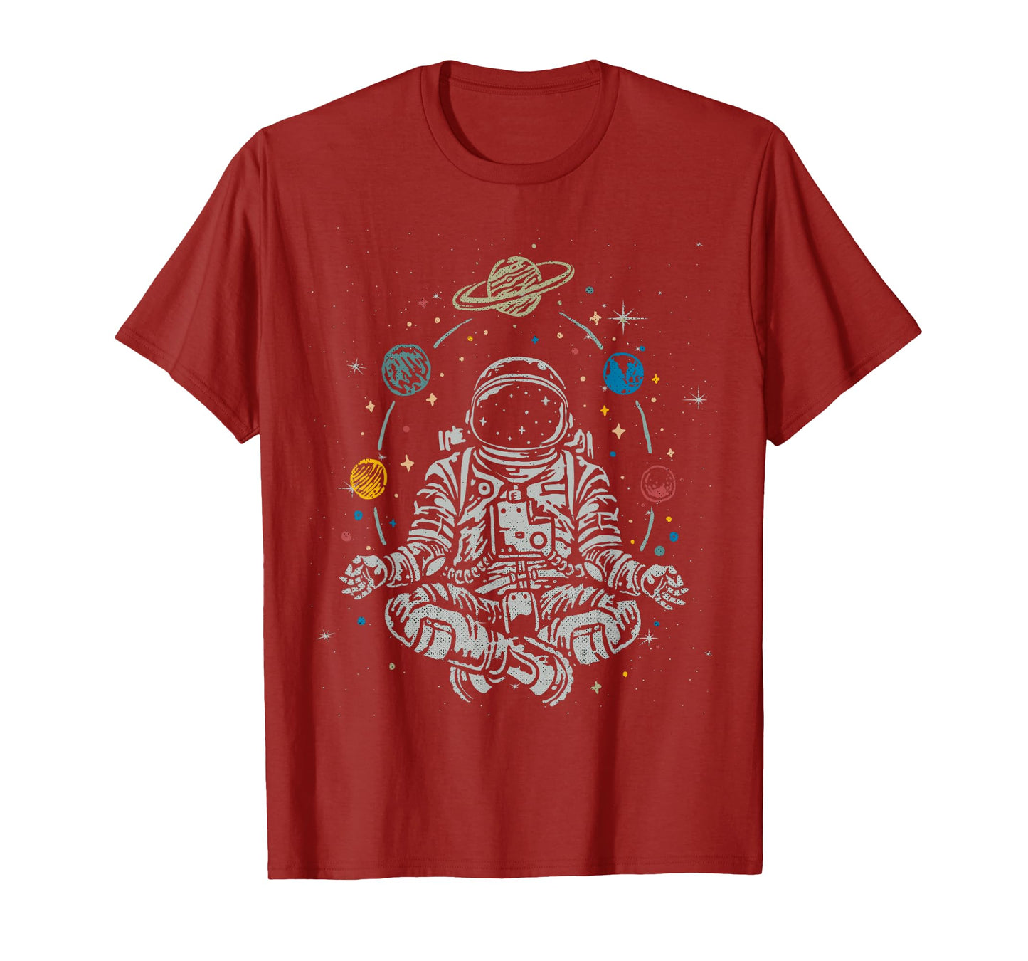 Vintage Lotus Meditating Astronaut Zen Yoga Planets Universe T-Shirt