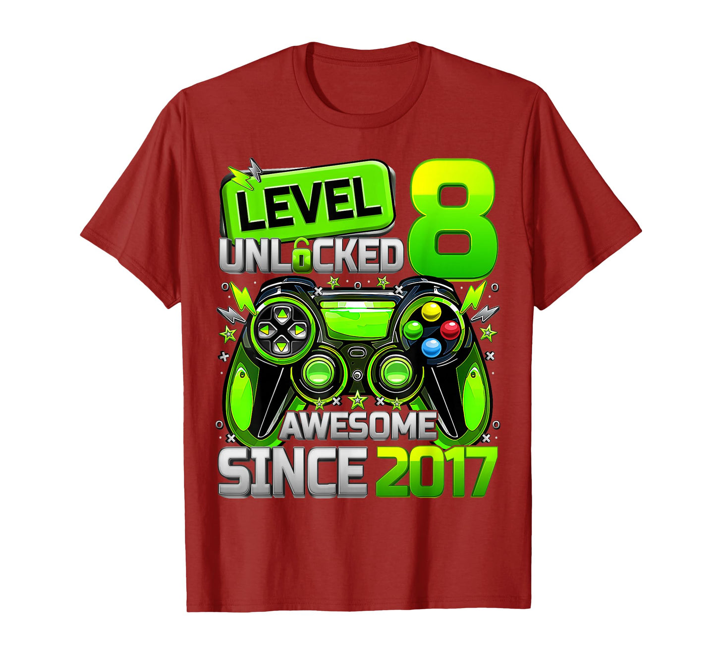 Level 8 Unlocked Awesome Since 2017 8th Birthday Gaming Kids T-Shirt