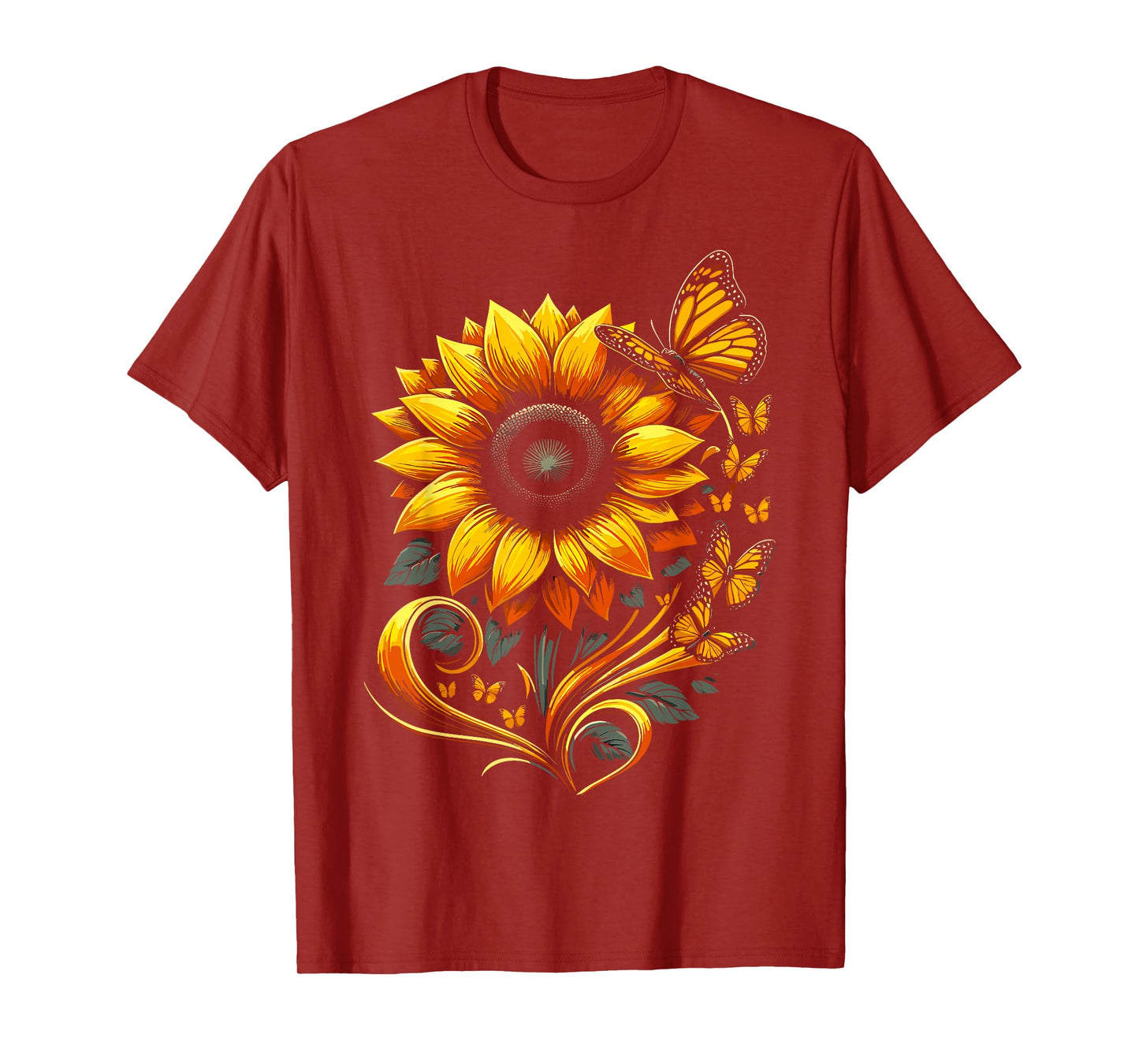 Sunflower Butterfly Floral Nature Art T-Shirt