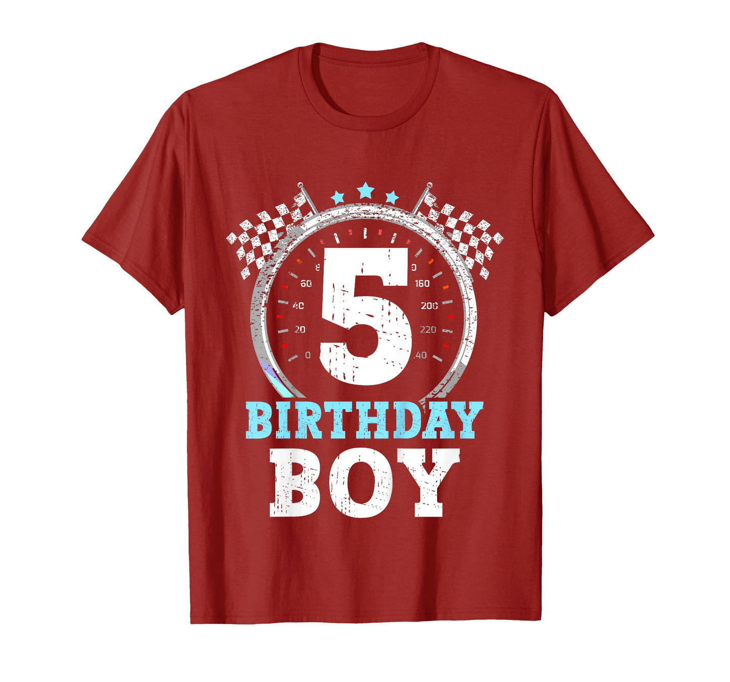 Kids 5th Birthday Boy 5 Race Car Fifth Birthday Racing Car Flag T-Shirt