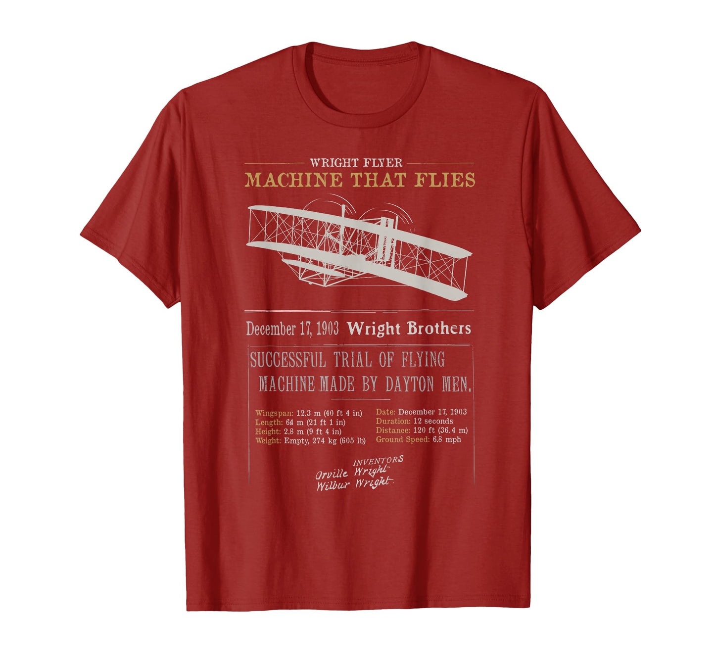 Wright Brothers Tribute 1903 Wright Flyer Flight First Plane T-Shirt