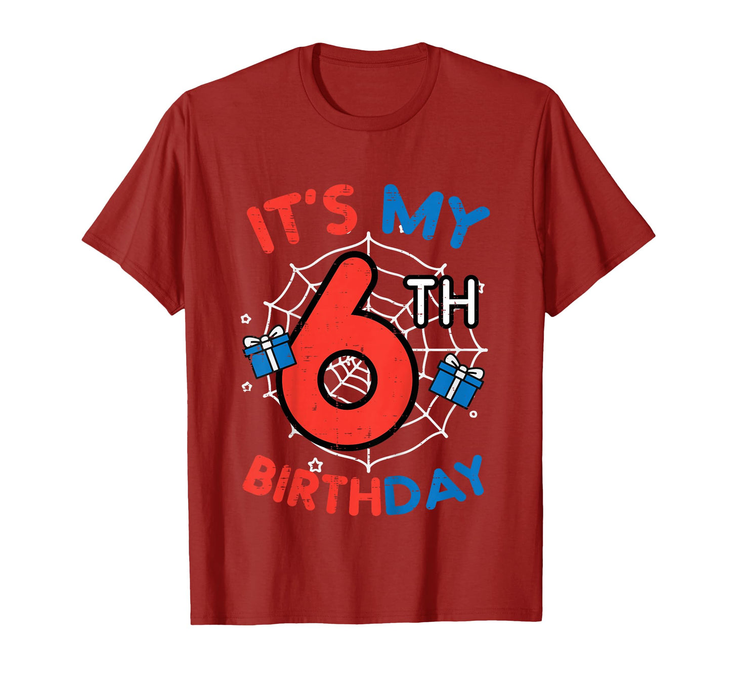 Kids Its My 6th Birthday Spider Web 6 Year Old Bday Boys Kids T-Shirt