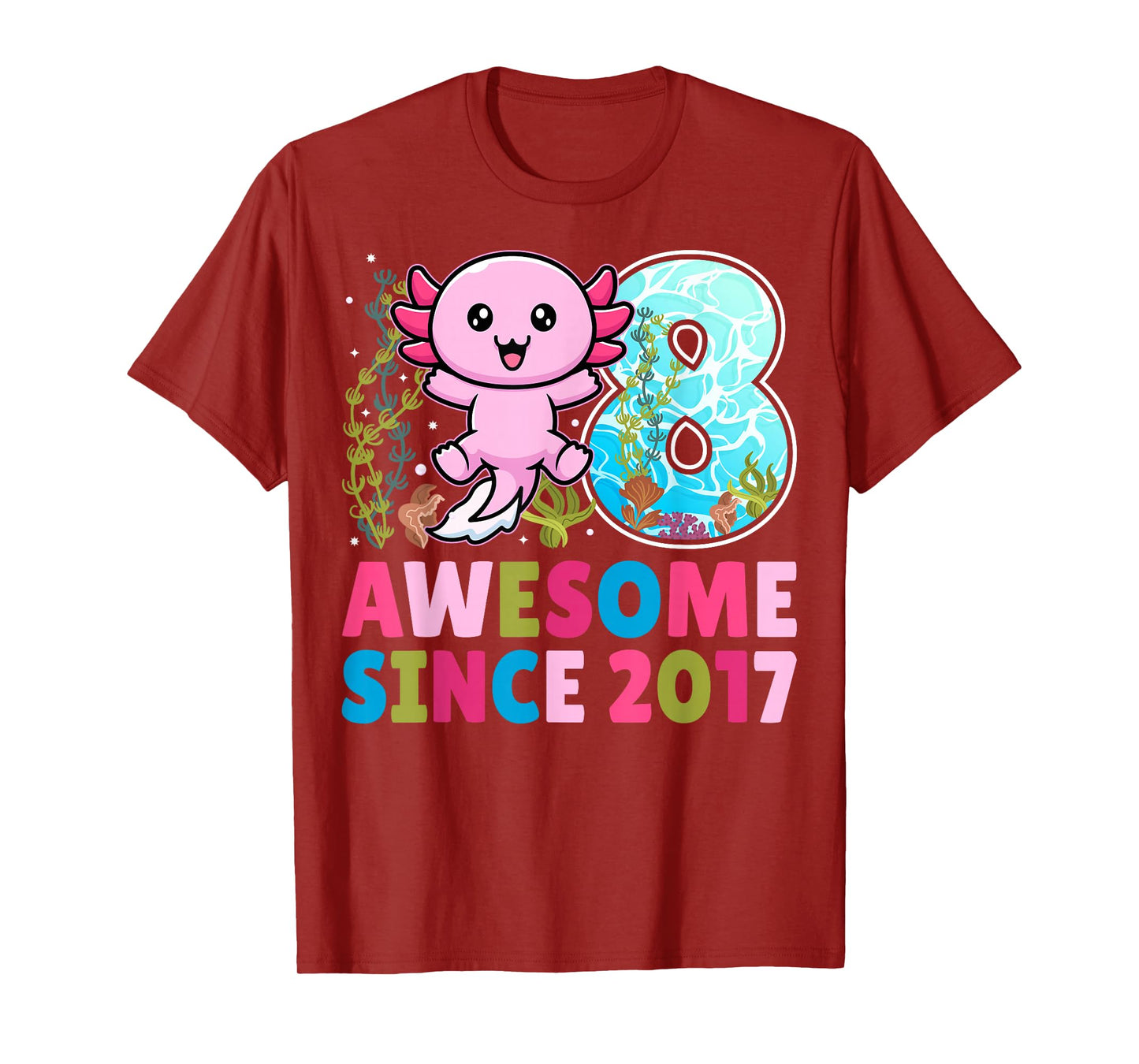 Awesome Since 2017 Cute Axolotl Kids 8th Birthday Party T-Shirt