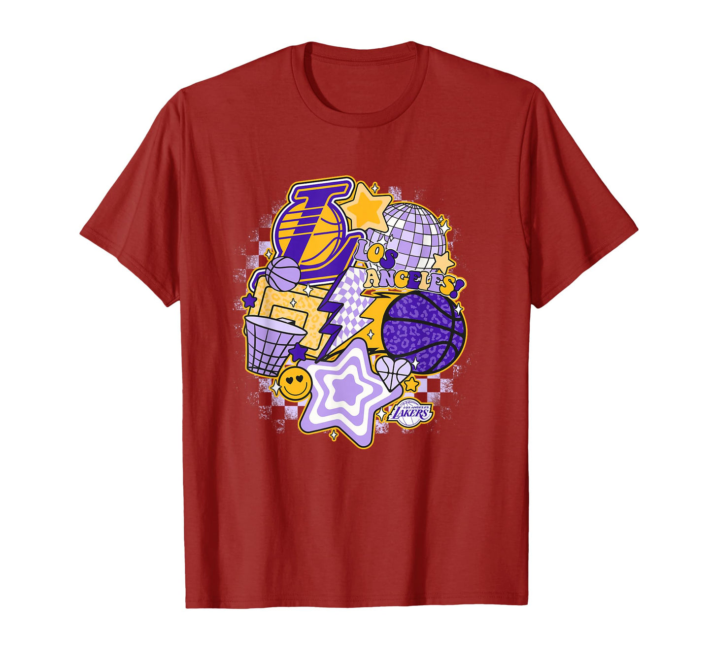 NBA Los Angeles Lakers Psychedelic Basketball Collage T-Shirt, Small, White