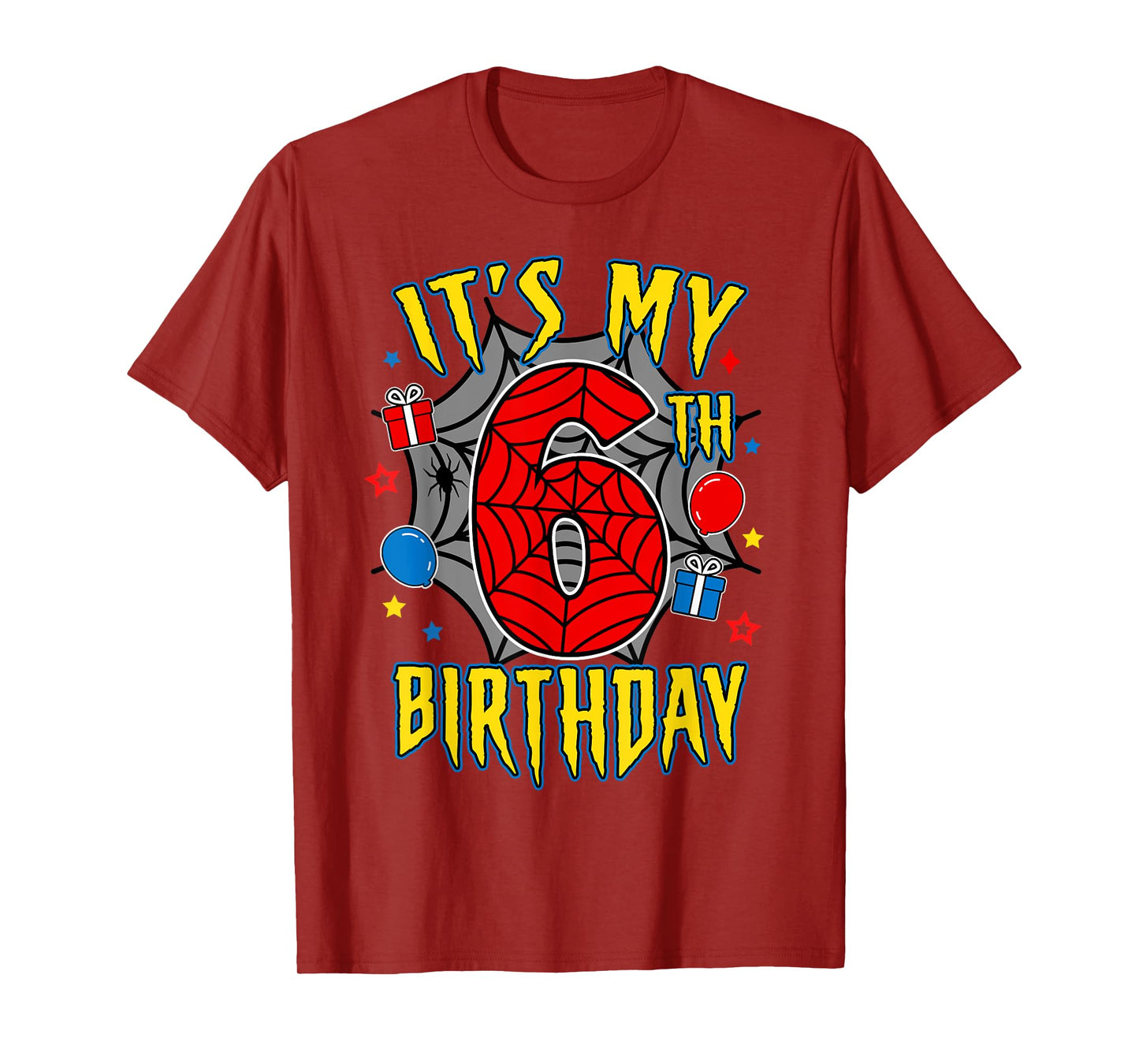 It's My 6th Birthday Spider Theme Party Turning 6yr Boy Kids T-Shirt