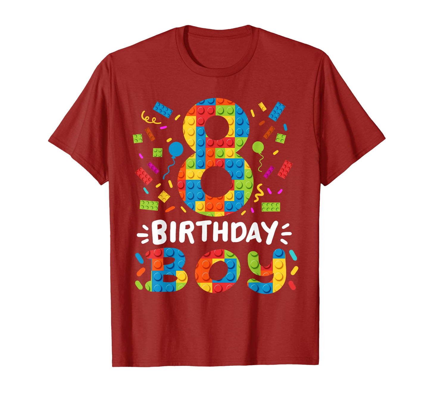 Kids 8 Years Old Building Blocks Builder 8th Birthday Boys T-Shirt