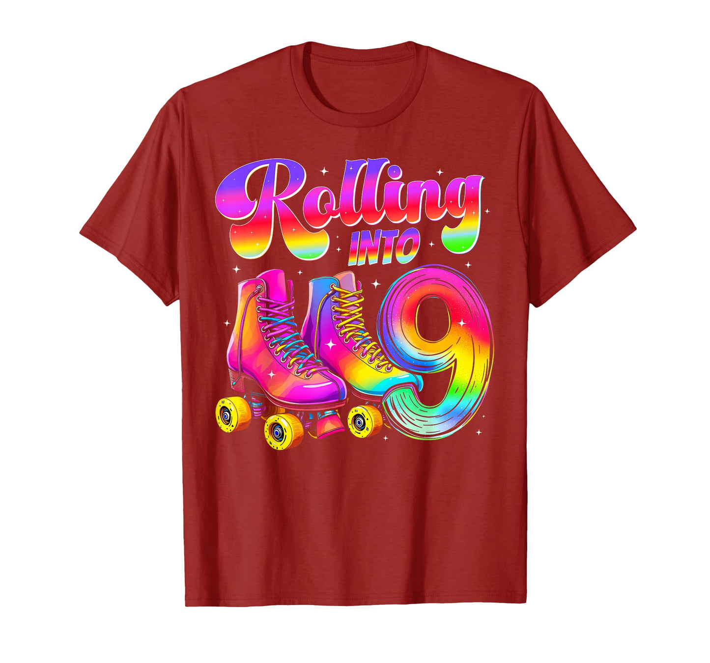 9th Birthday Girl Nine 9 Year Old Roller Skate Skating Party T-Shirt